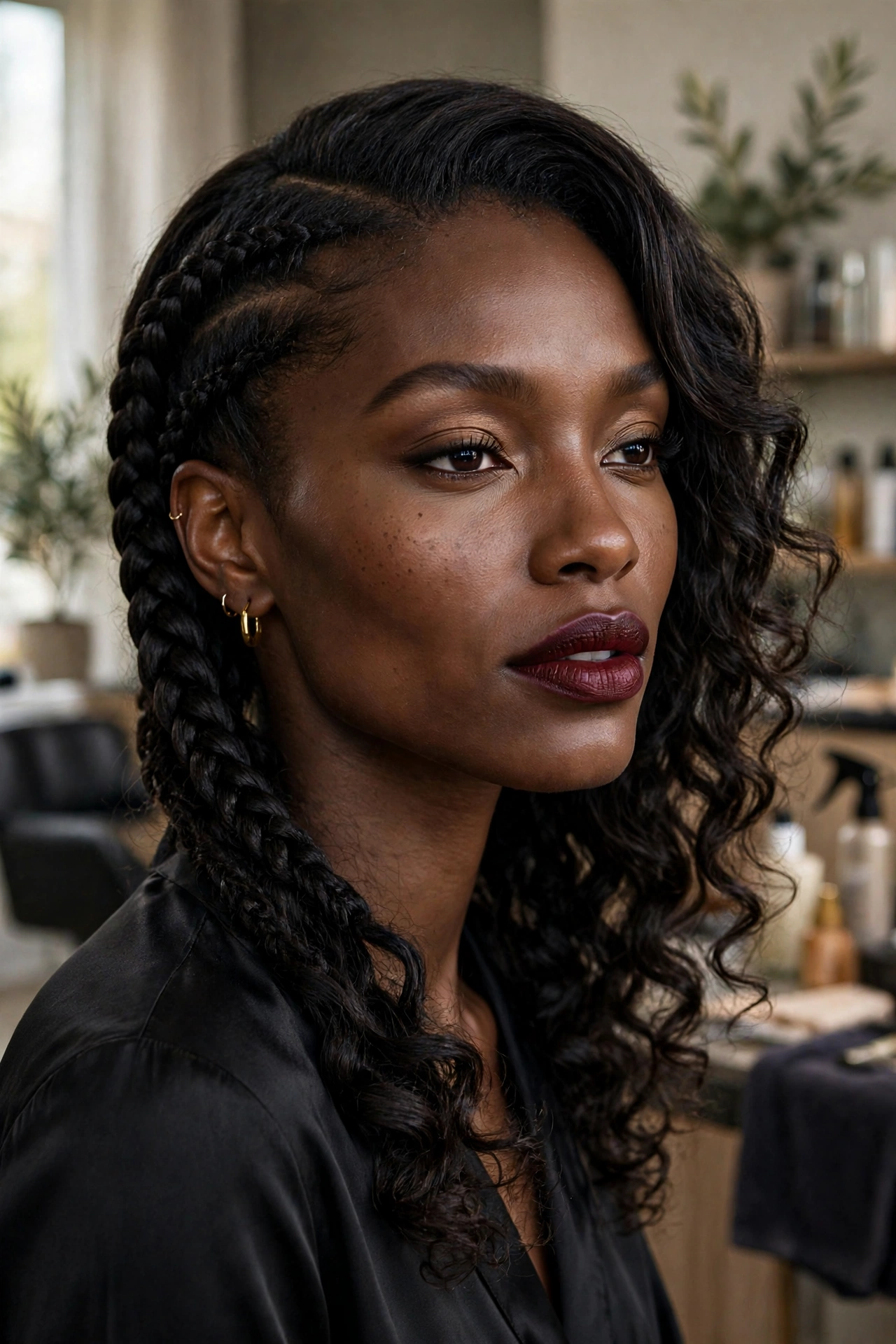 Black woman wearing lemonade braids with curls