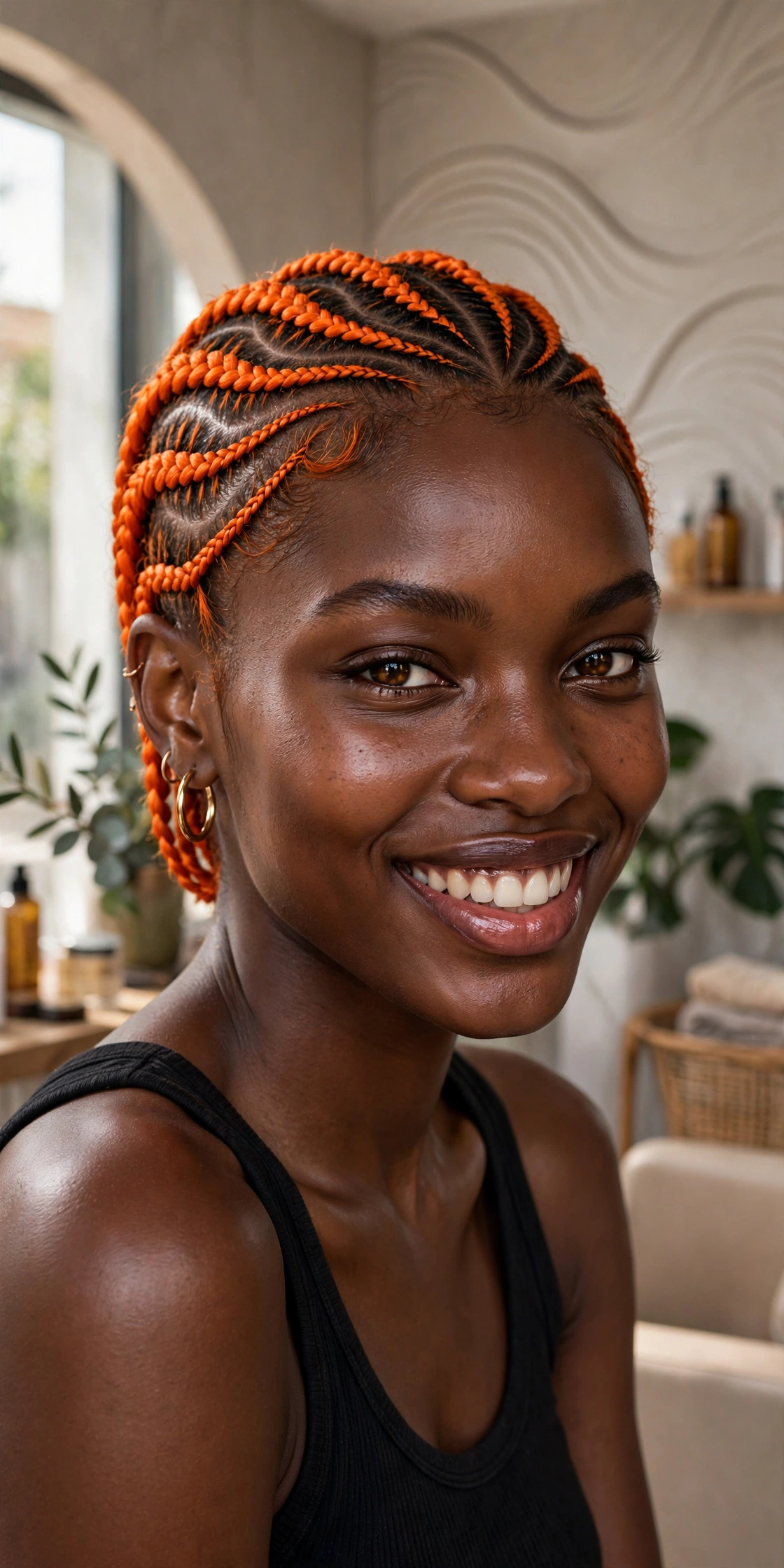 Black woman wearing tangerine dream cornrows