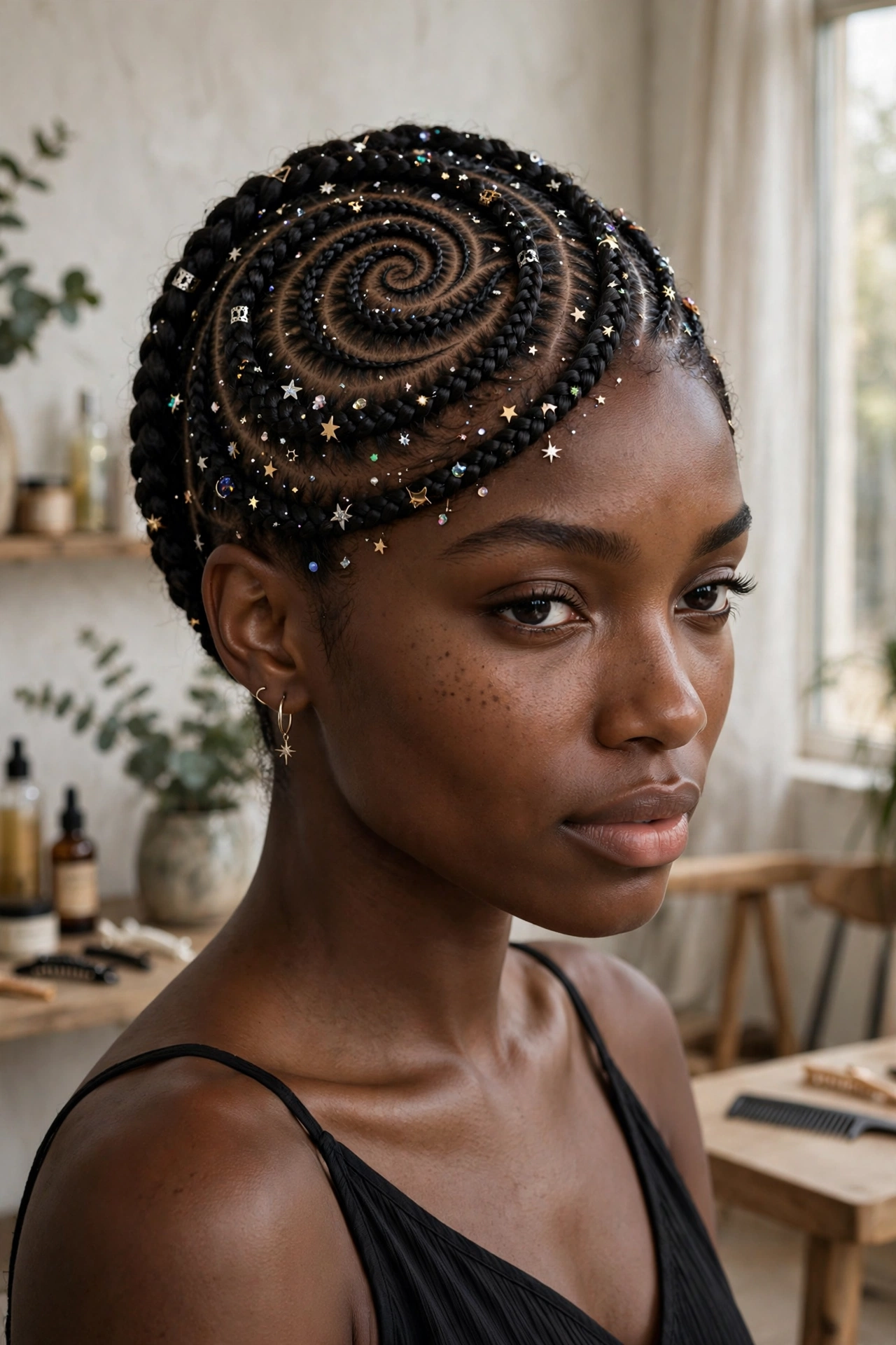 Black woman wearing milky way stitch design