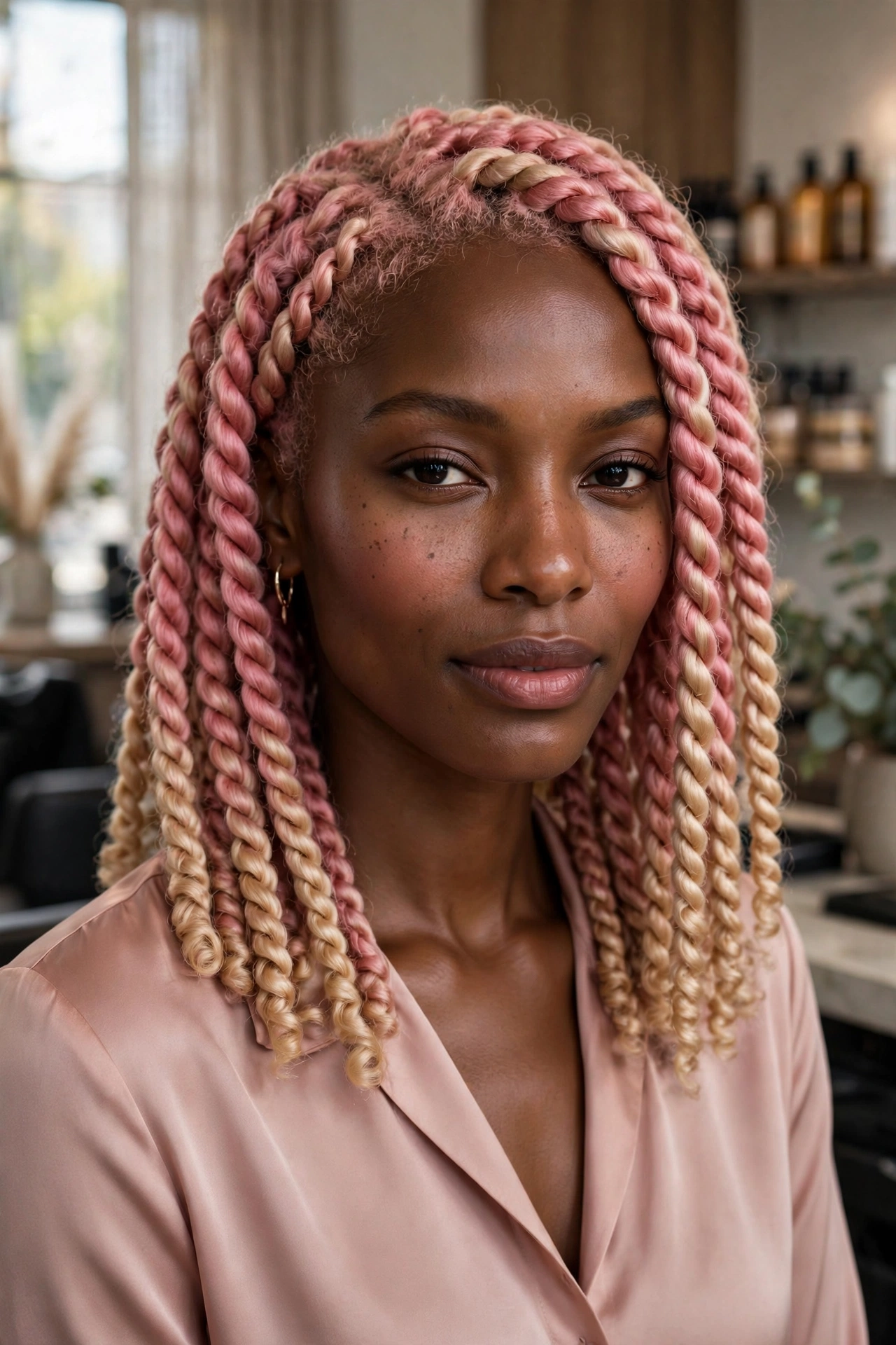 Black woman wearing rose all day twists