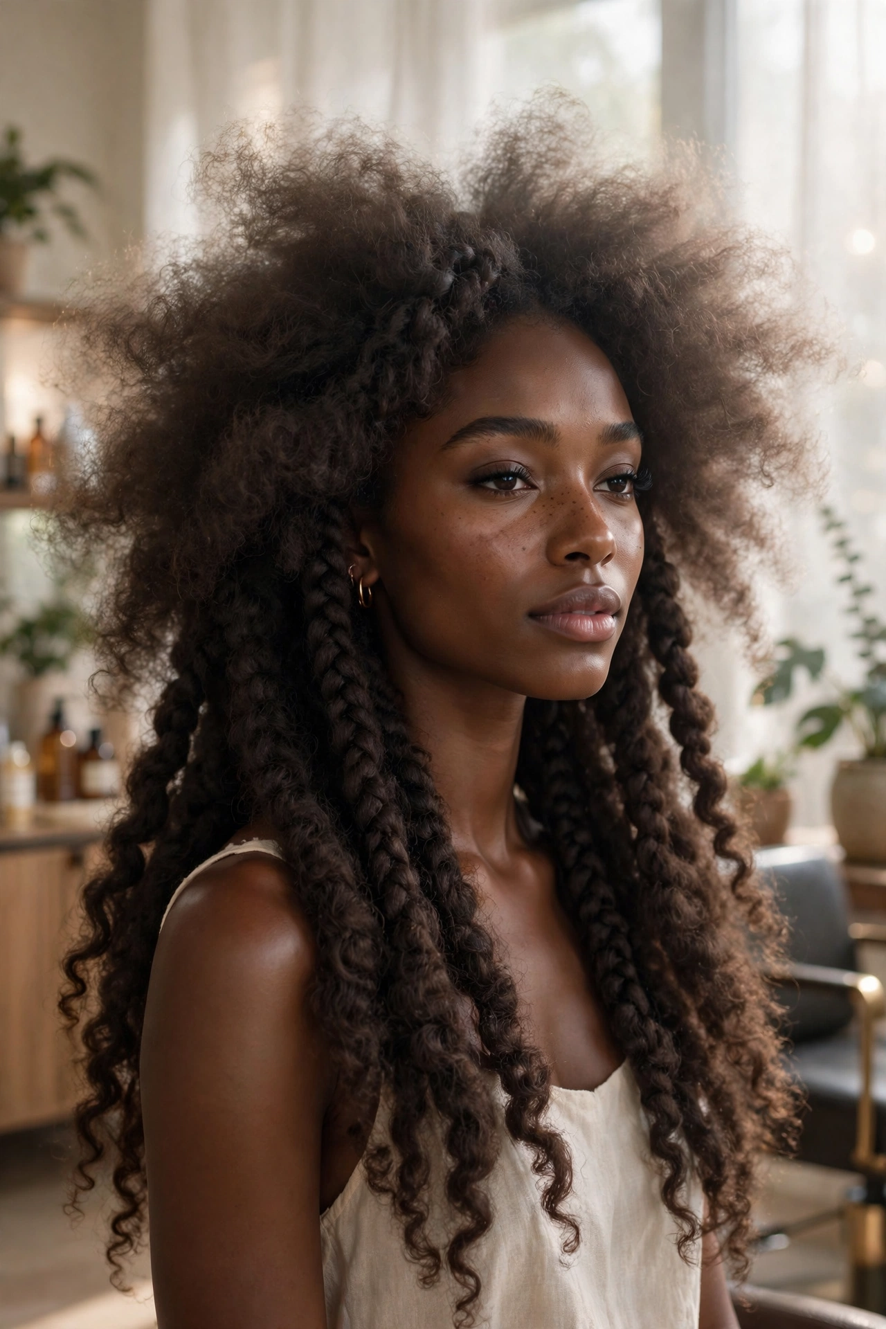 Black woman wearing dreamy cloud braids