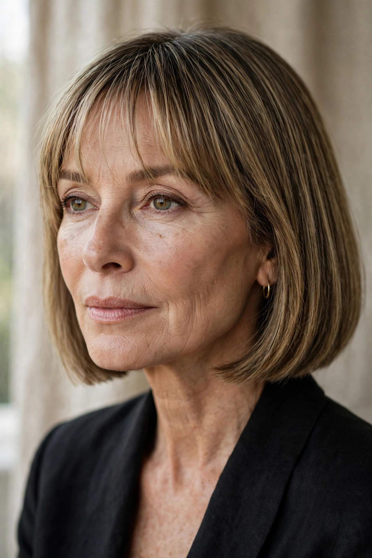 Blunt bob with sheer see-through fringe for fine hair