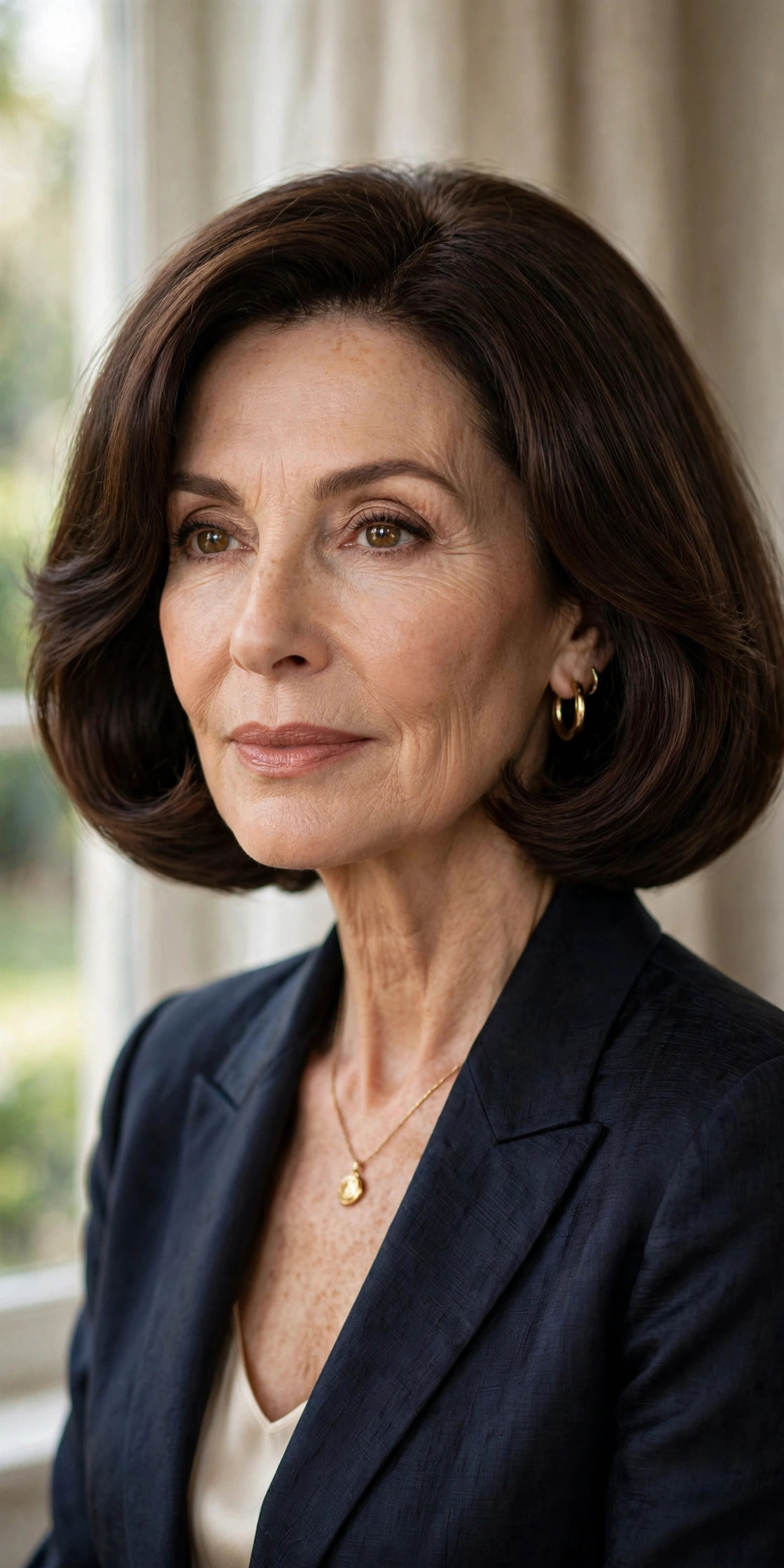Italian bob with long curtain fringe for thin hair