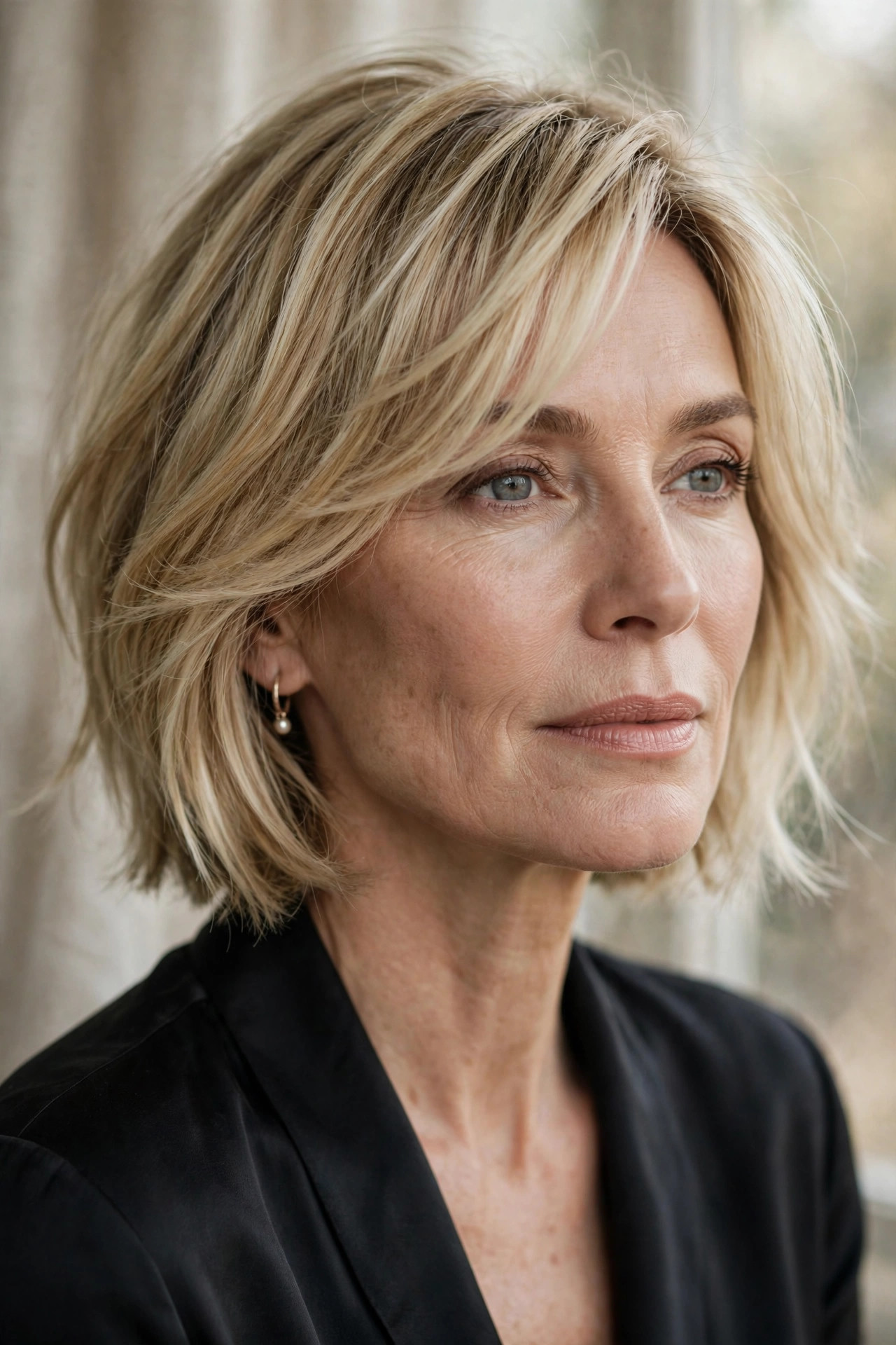 Textured bob with side-swept fringe for fine hair