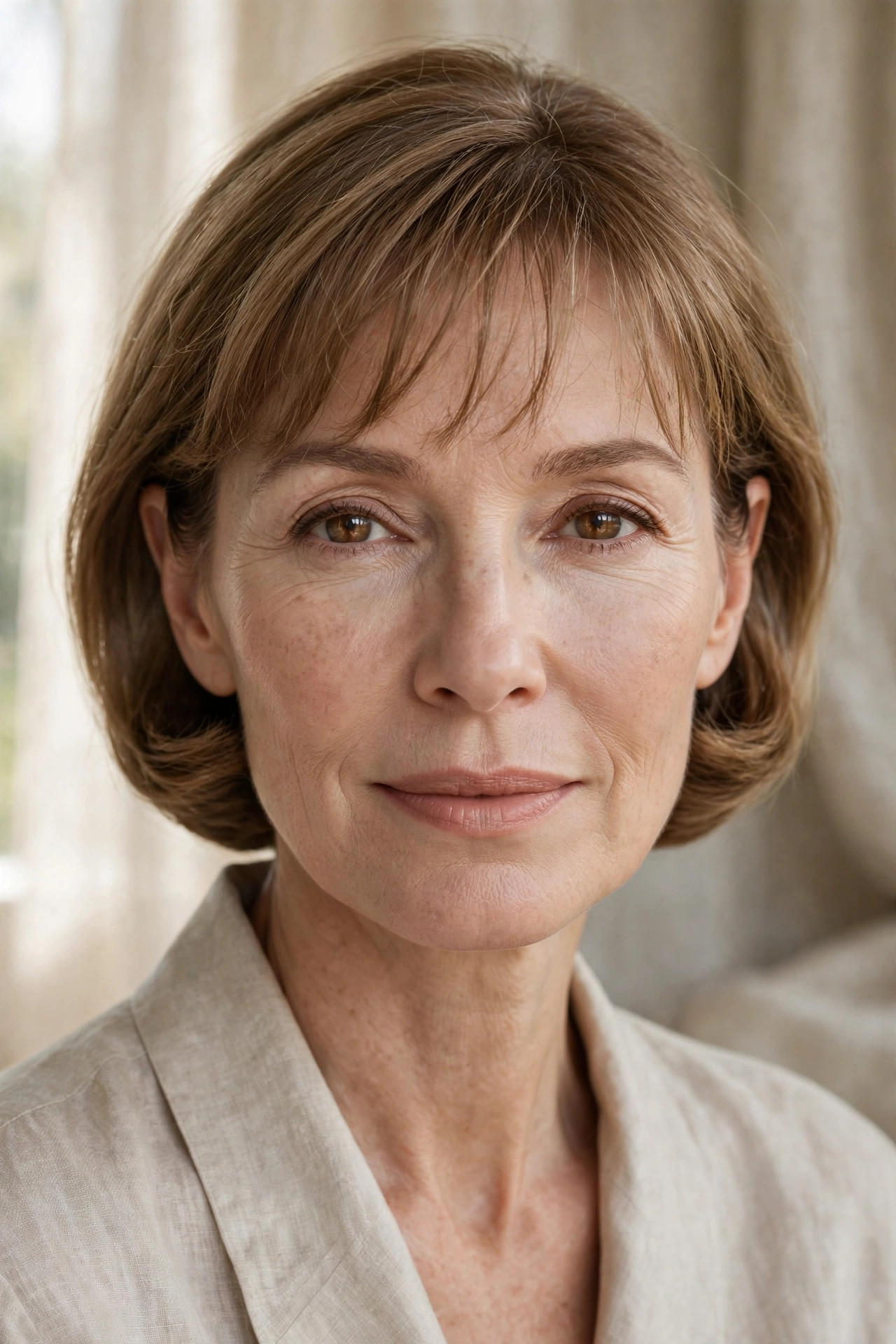 Tucked jaw bob with fine wispy fringe for thin hair
