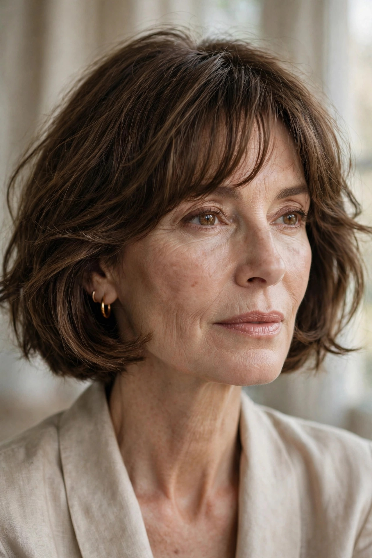 French bob with curtain fringe for thin fine hair