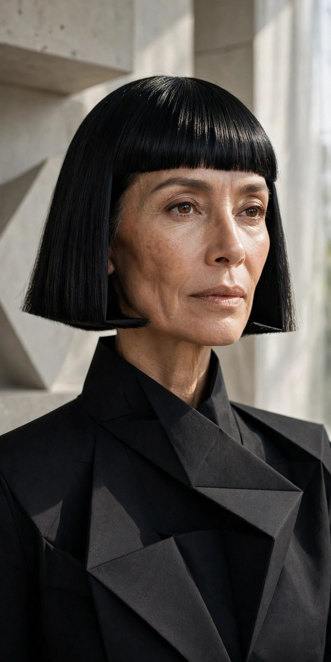 Box bob with blunt fringe for fine hair