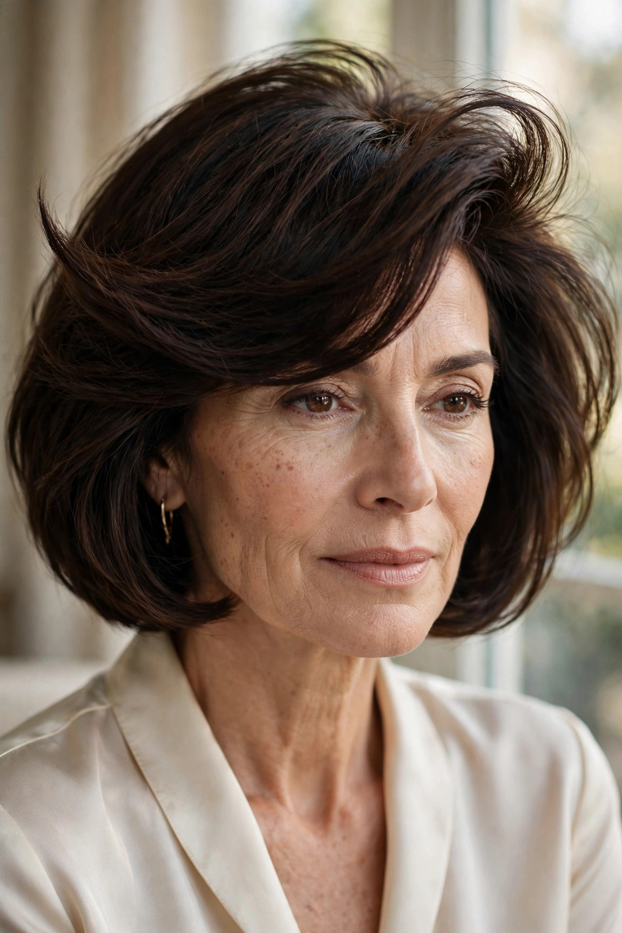 Side-parted bob with deep sweep fringe for thin hair
