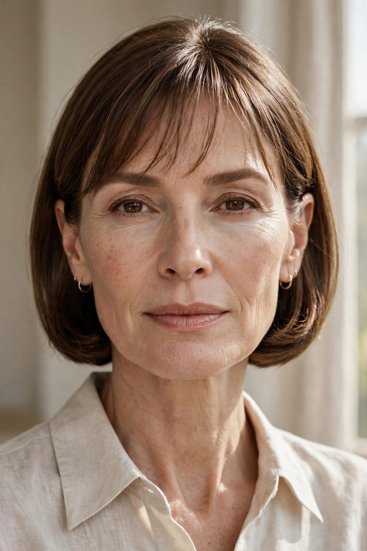 Ear-tucked bob with whisper-light fringe for thin hair