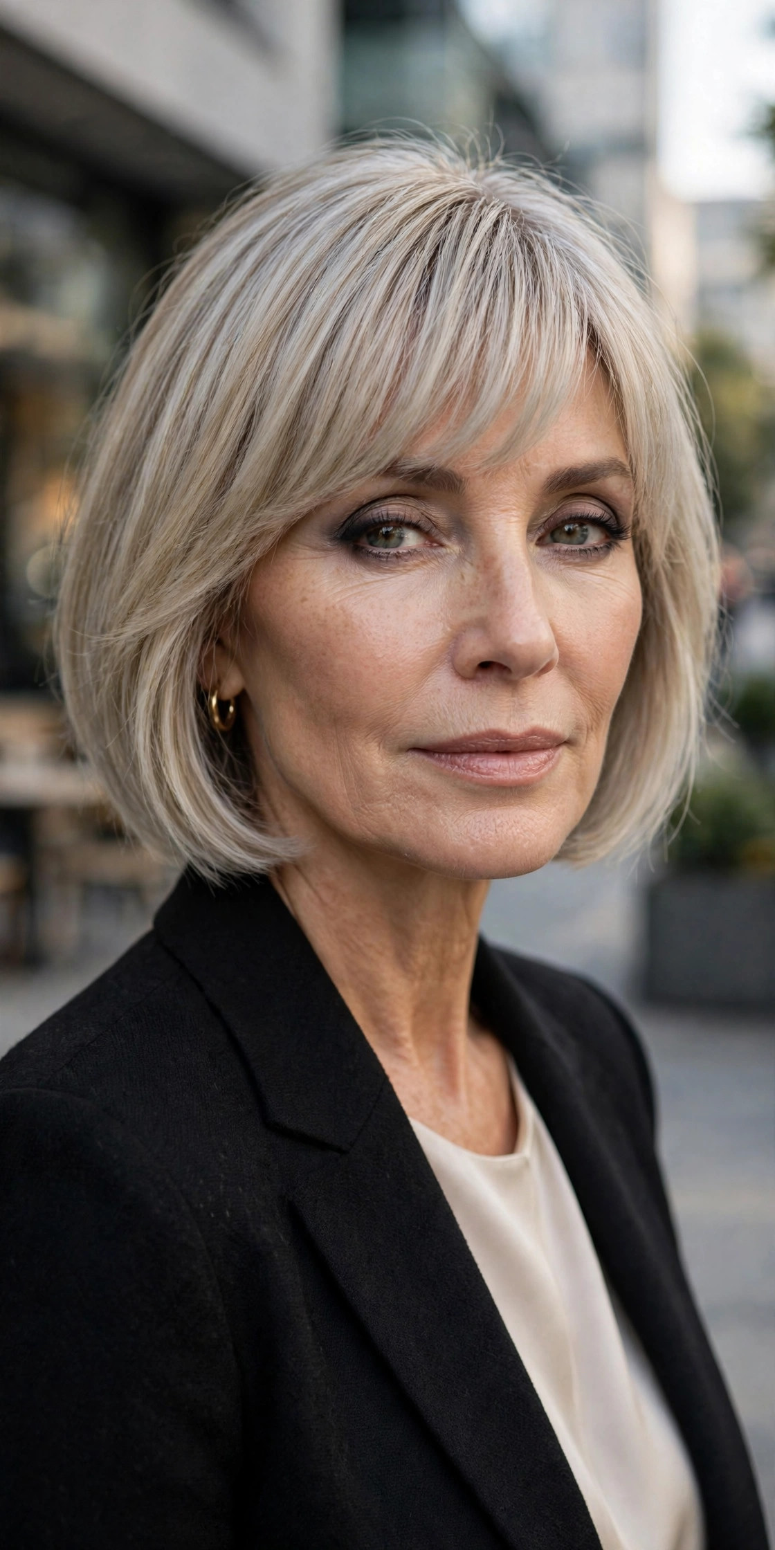 Ash-blonde bob with smoky fringe for fine hair