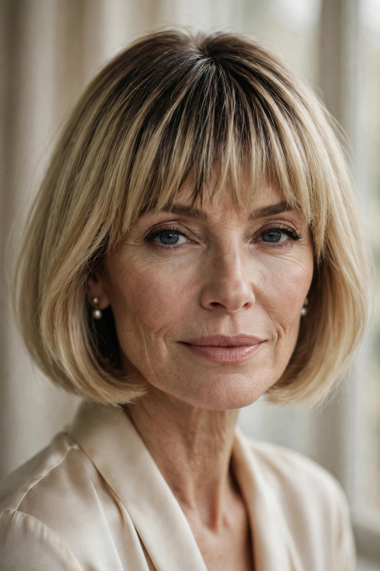 Root-shadow bob with depth-adding fringe for fine hair