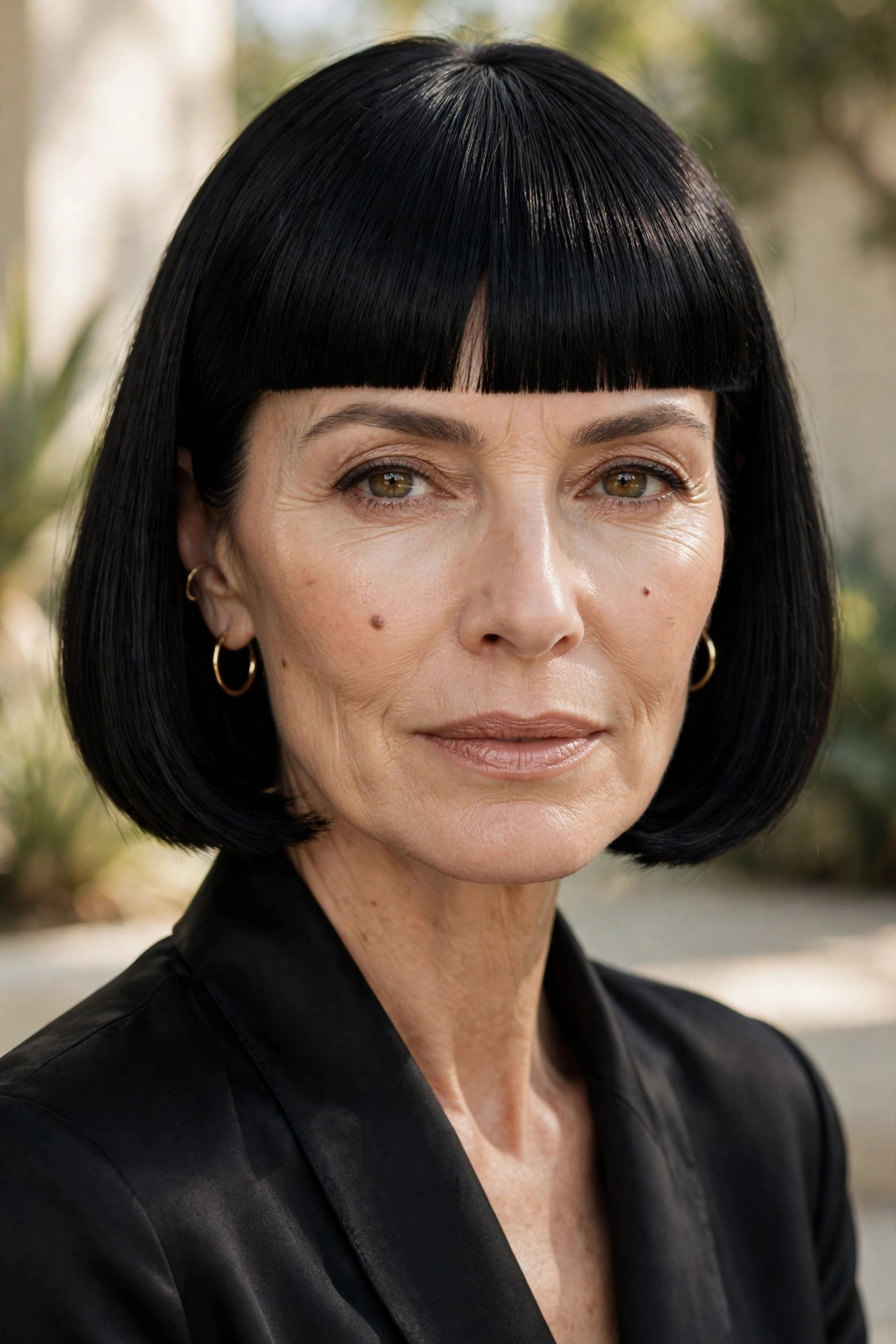 Jet-black bob with dramatic fringe for fine hair