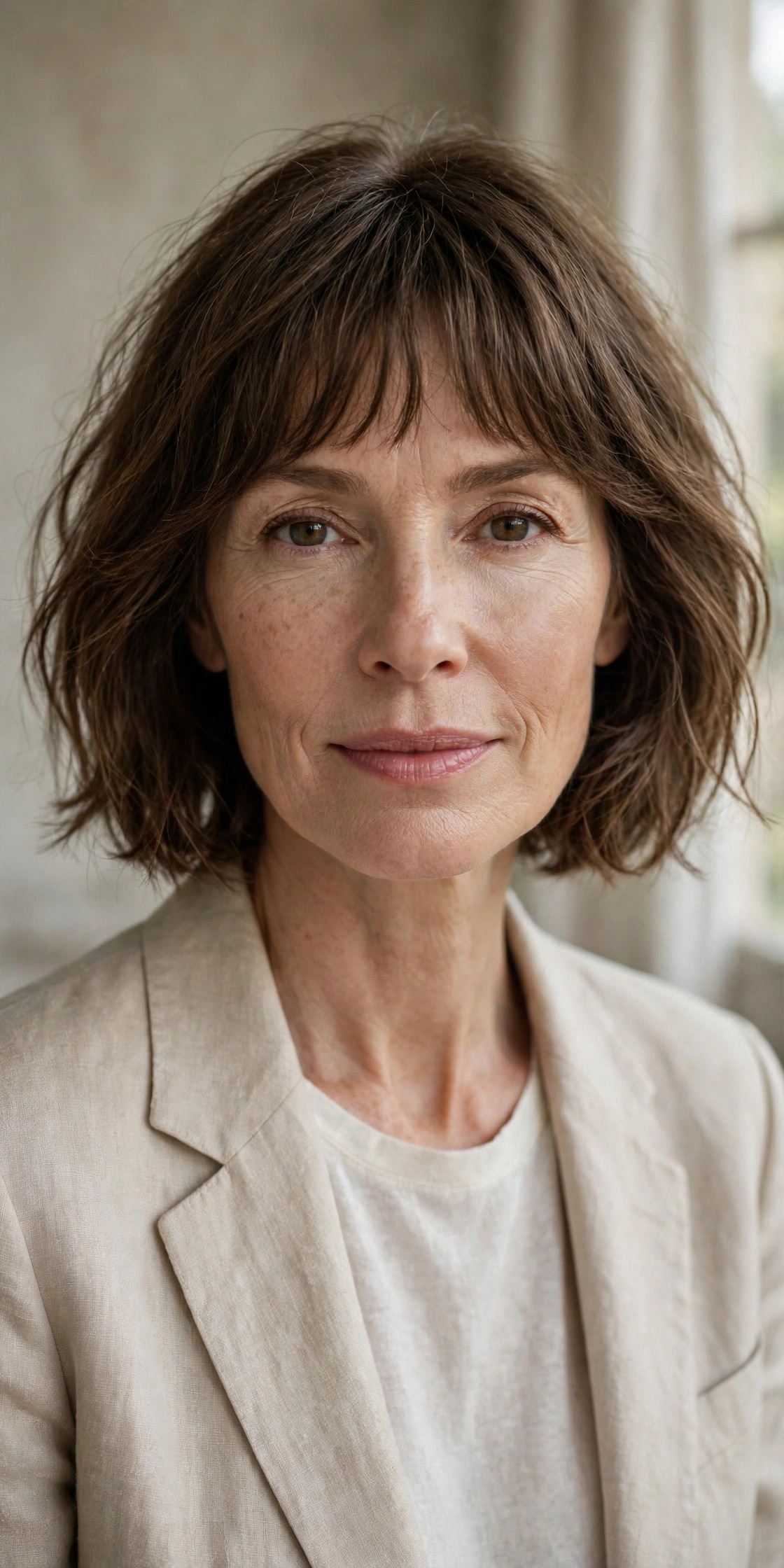 Air-dried bob with natural fringe for fine hair