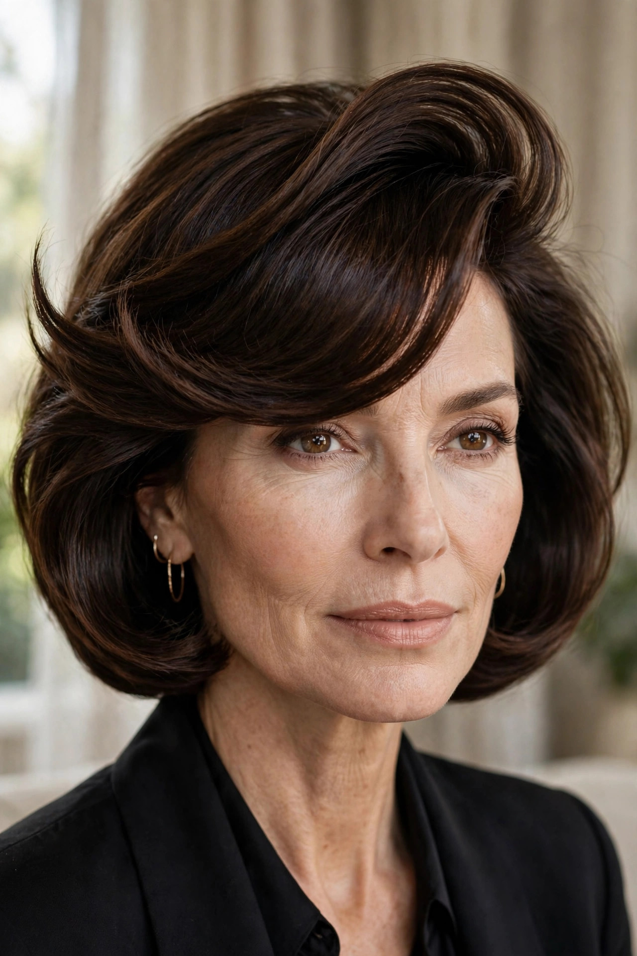 Deep side-part bob with swooping fringe for thin hair