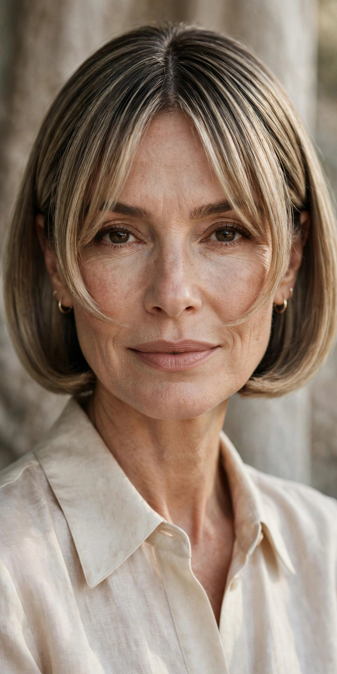 Center-part bob with split fringe for fine hair