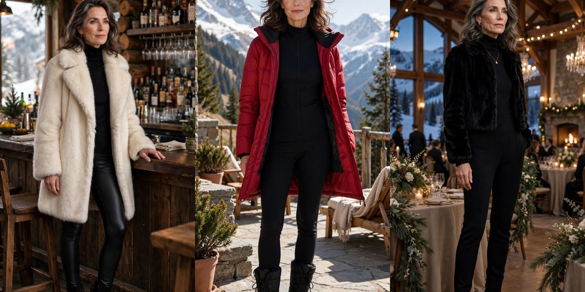 20 apres-ski outfits for women over 50 - slope to cocktail looks collage
