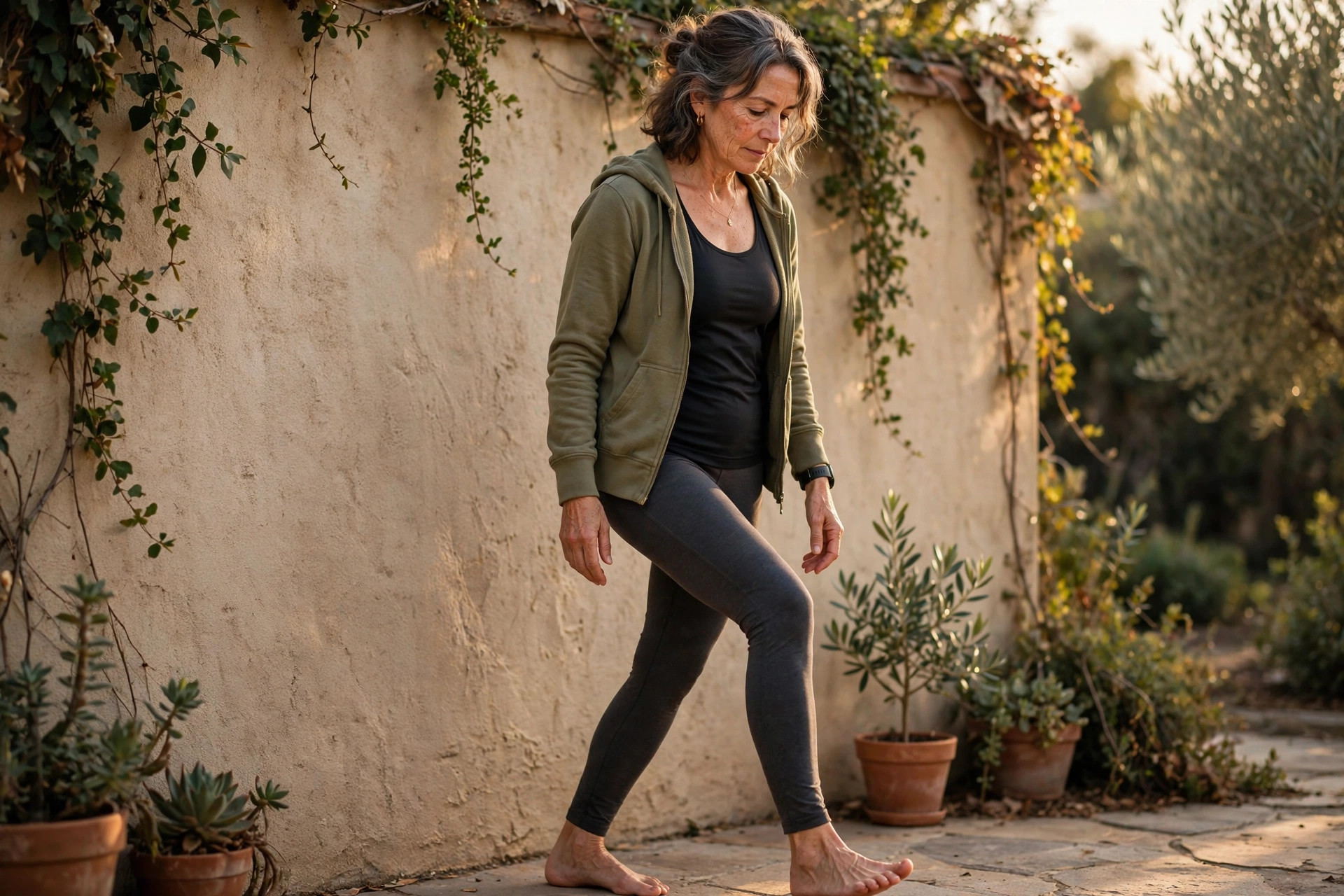Woman in her 50s holding tandem stance