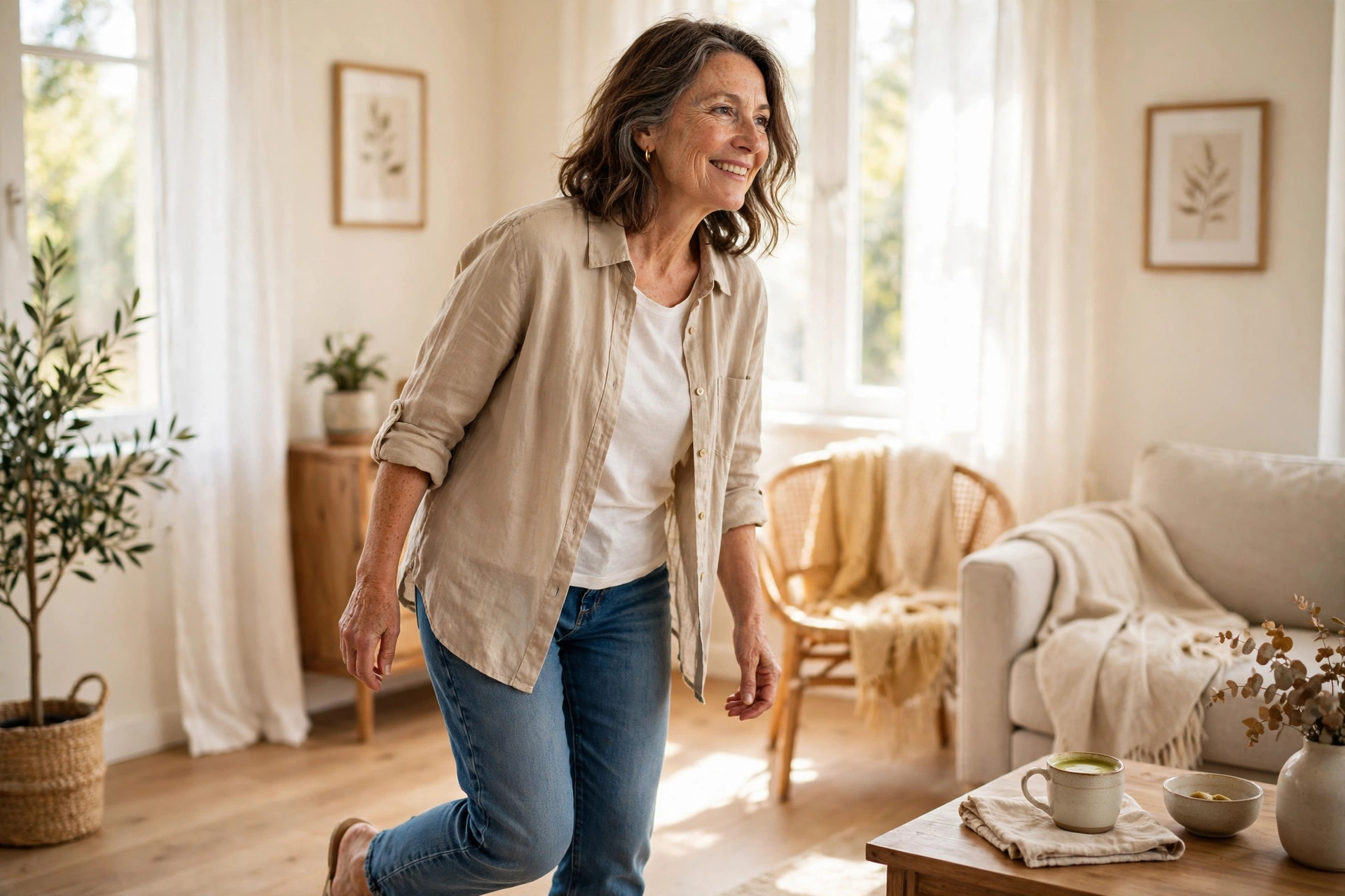 Woman in her 50s shifting weight side to side