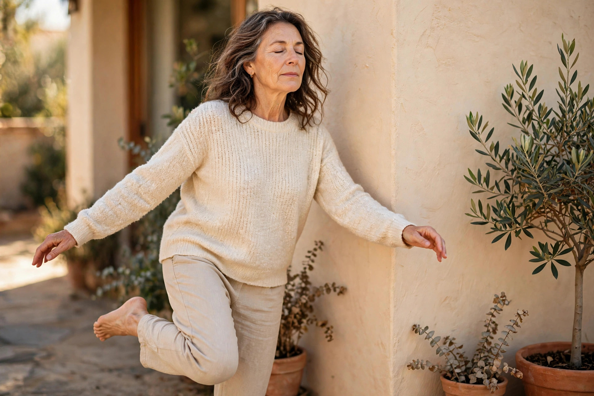 Woman in her 50s doing eyes-closed balance