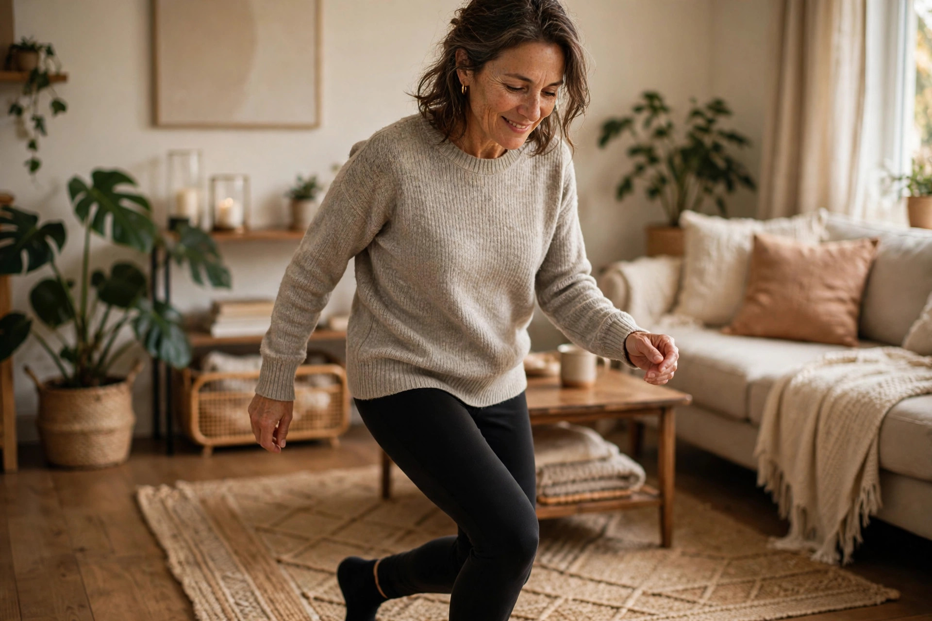 Woman in her 50s doing box-step dance moves