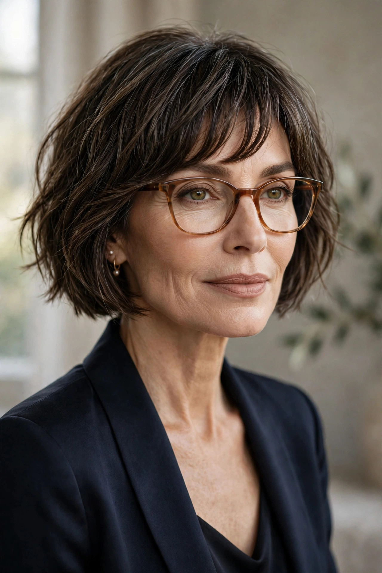 Woman in her 50s with a polished Choppy Bob with Arched Bangs