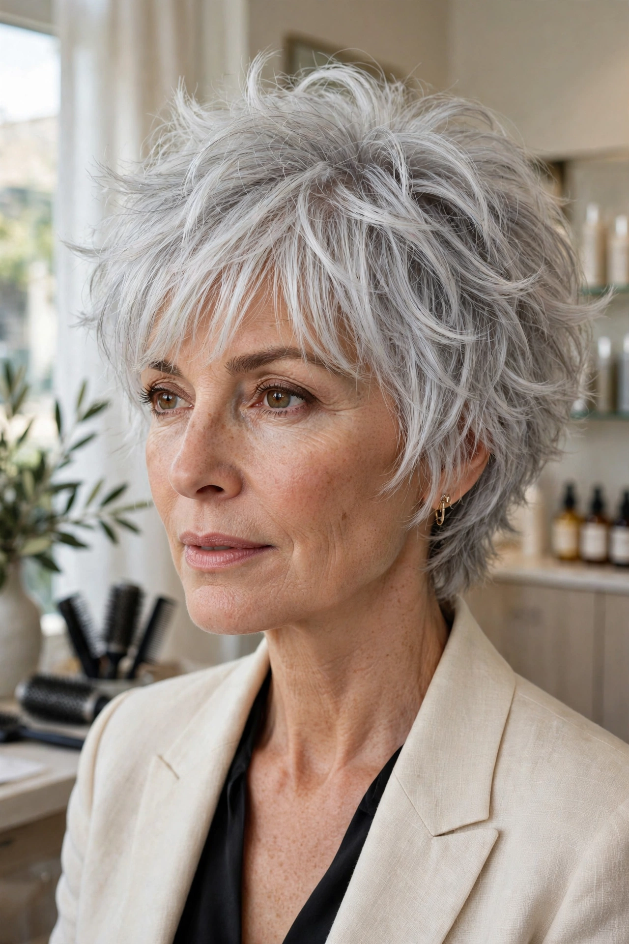 Icy silver choppy shag