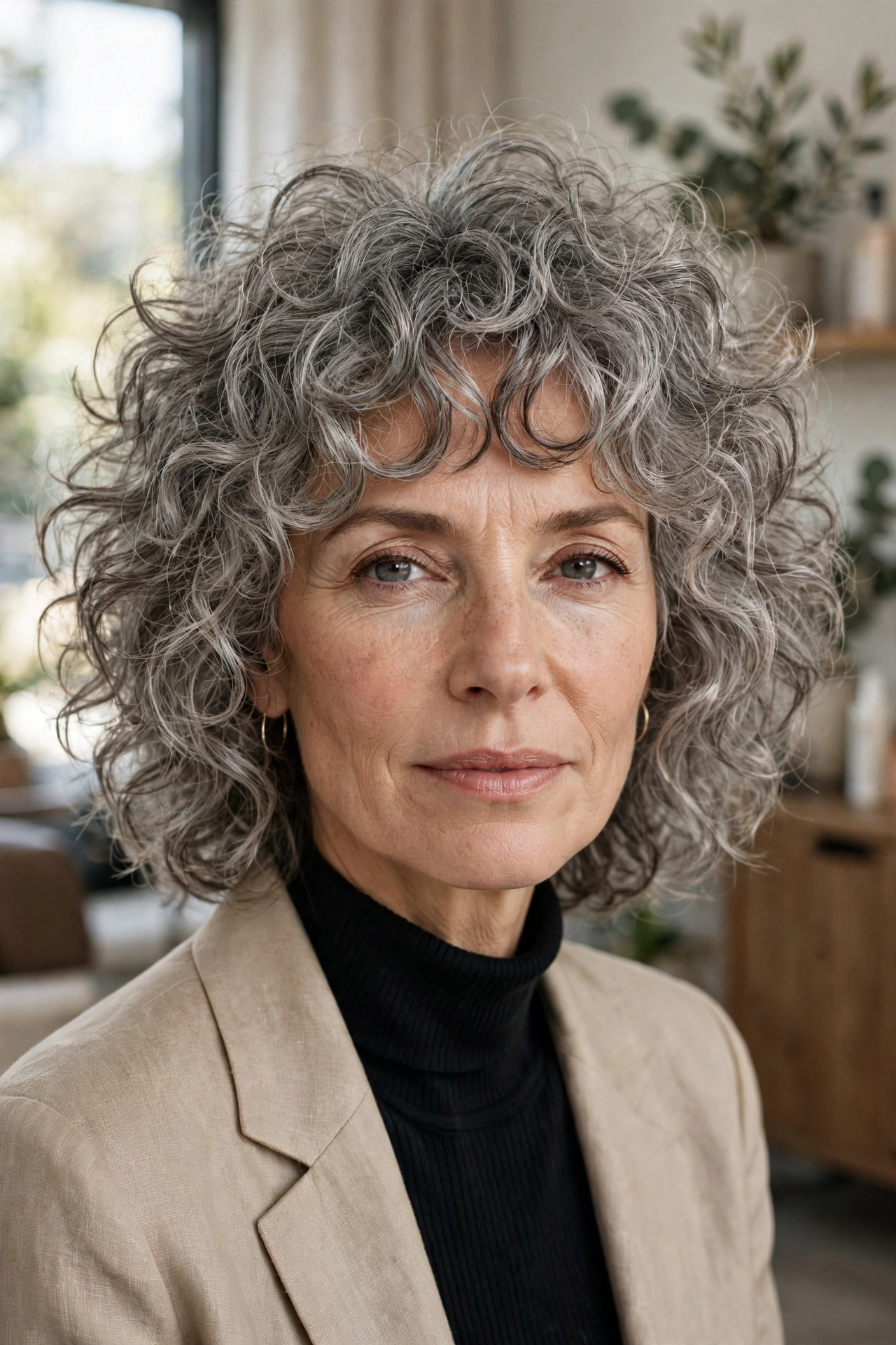 Gray curly choppy shag