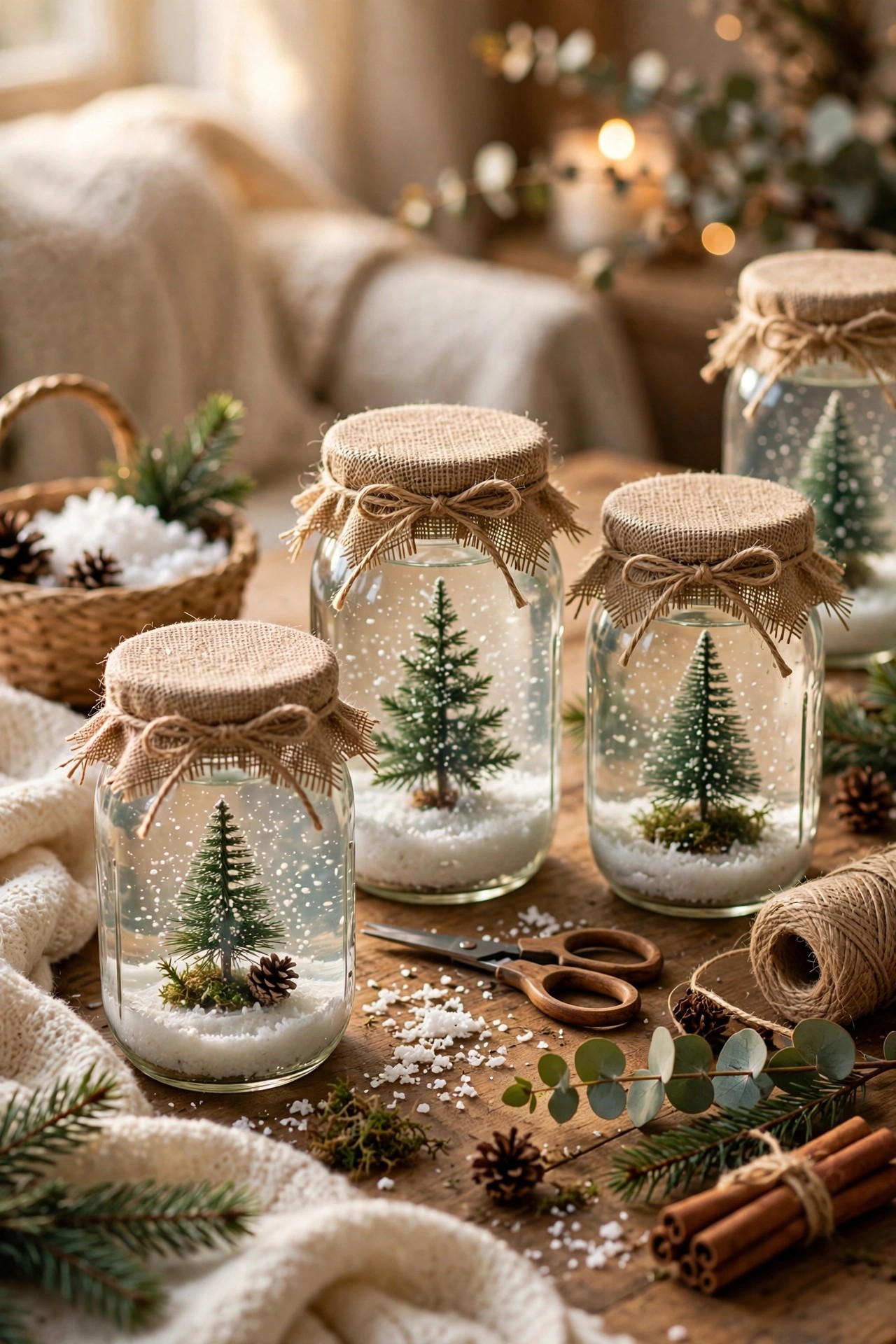DIY mason jar snow globe with mini tree for budget Christmas craft