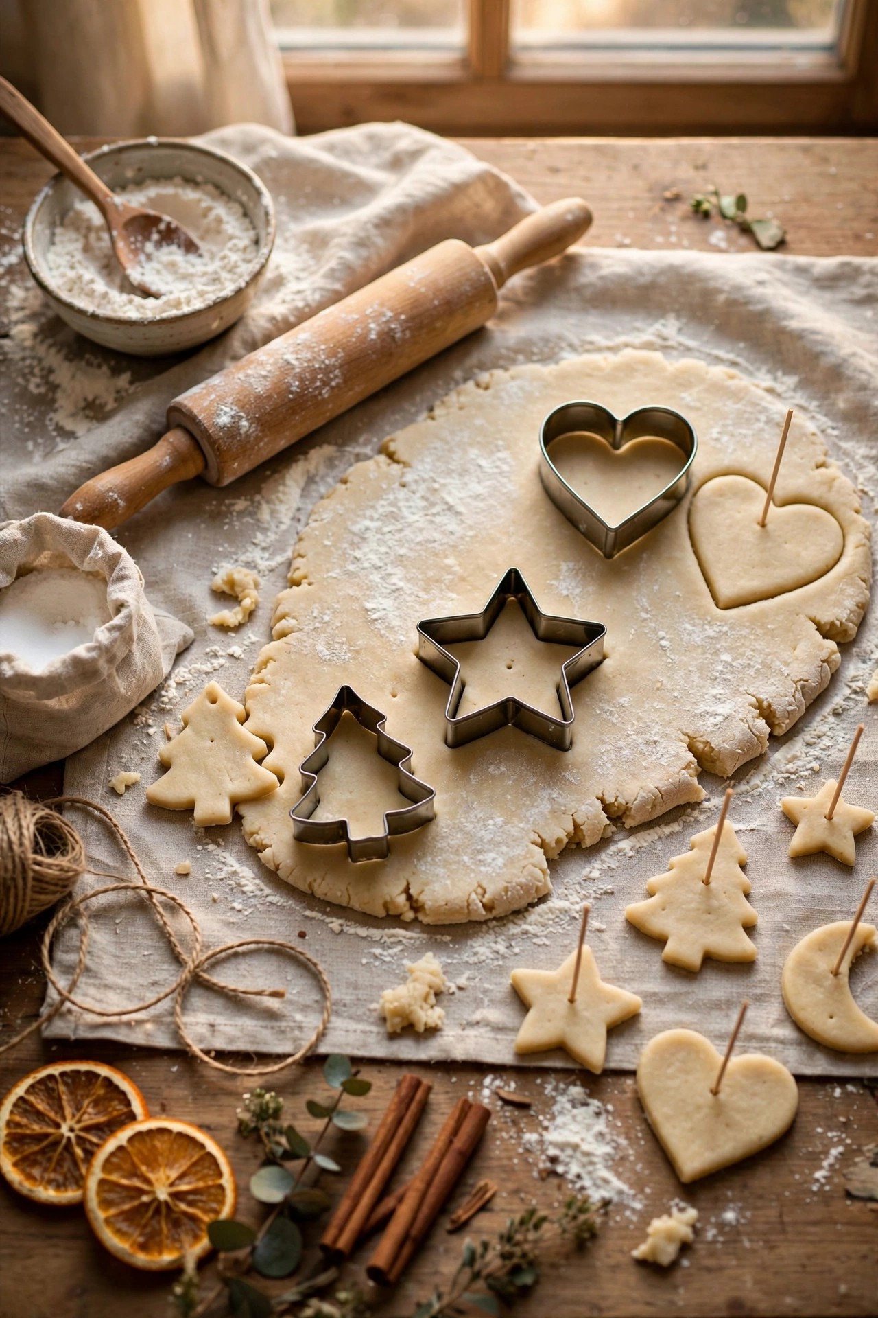 Salt dough Christmas ornaments cut with cookie cutters budget craft