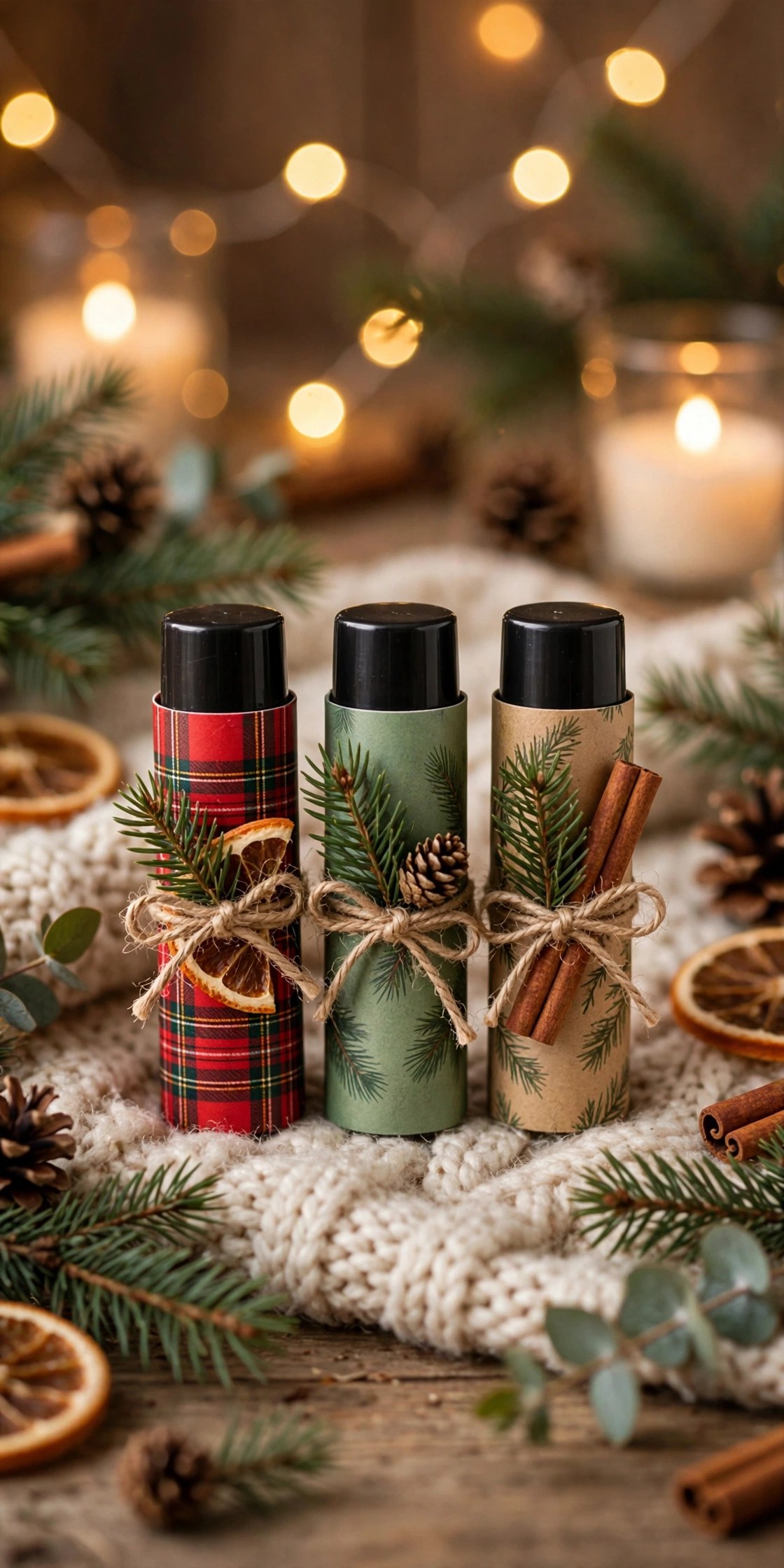 Trio of festive lip balms in Christmas flavors, stocking stuffer gift for her