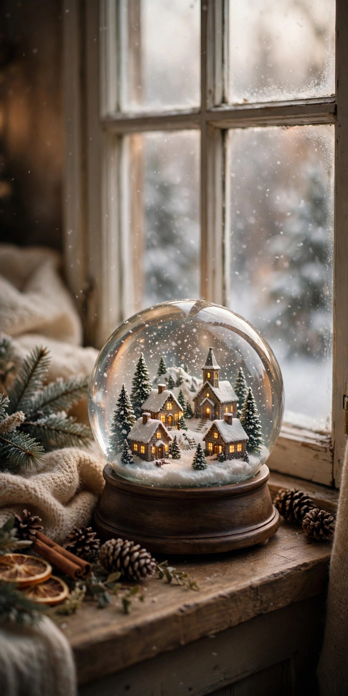 Snow globe with a winter village scene, nostalgic Christmas gift for her
