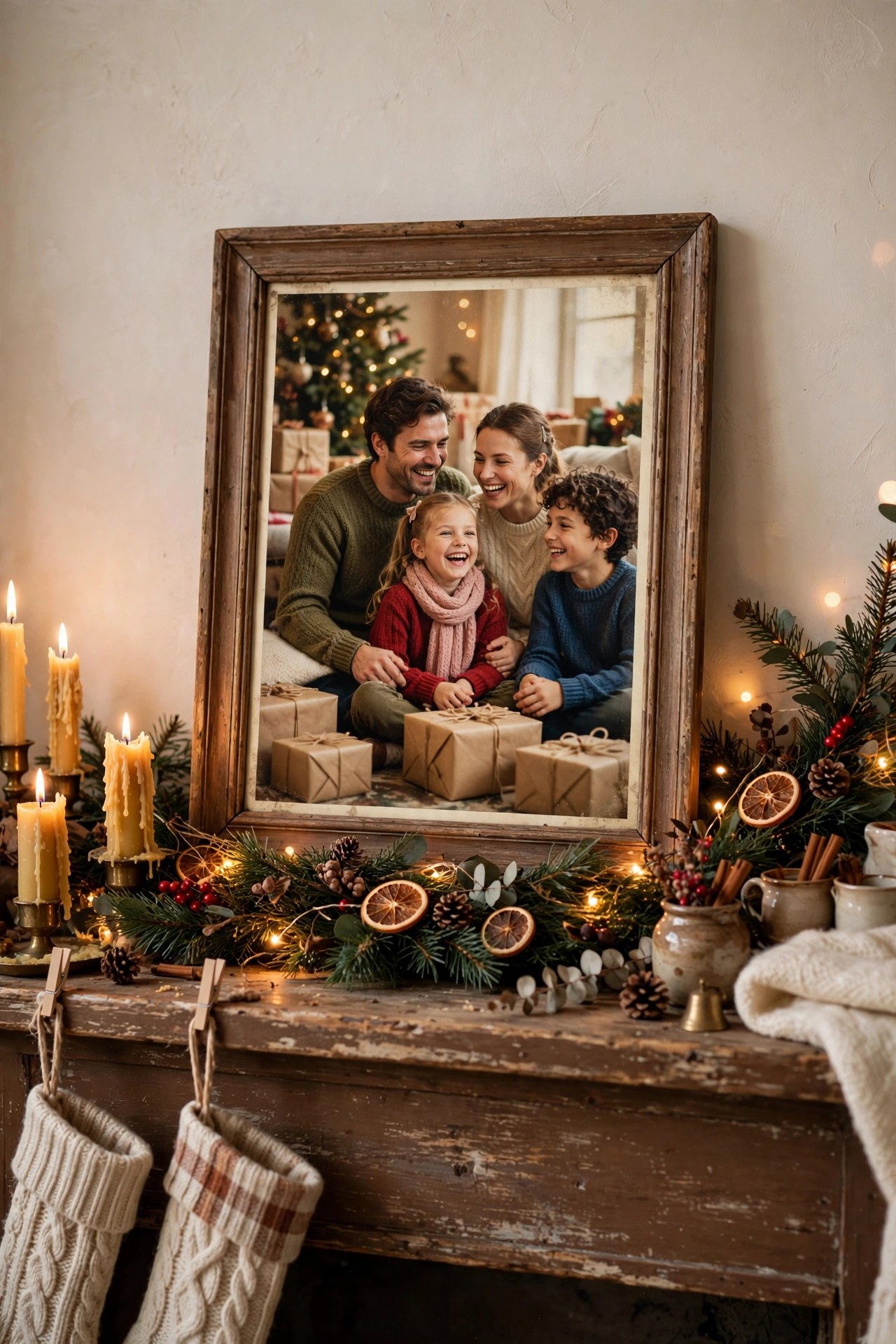Framed photo of family on Christmas morning, nostalgic holiday keepsake gift