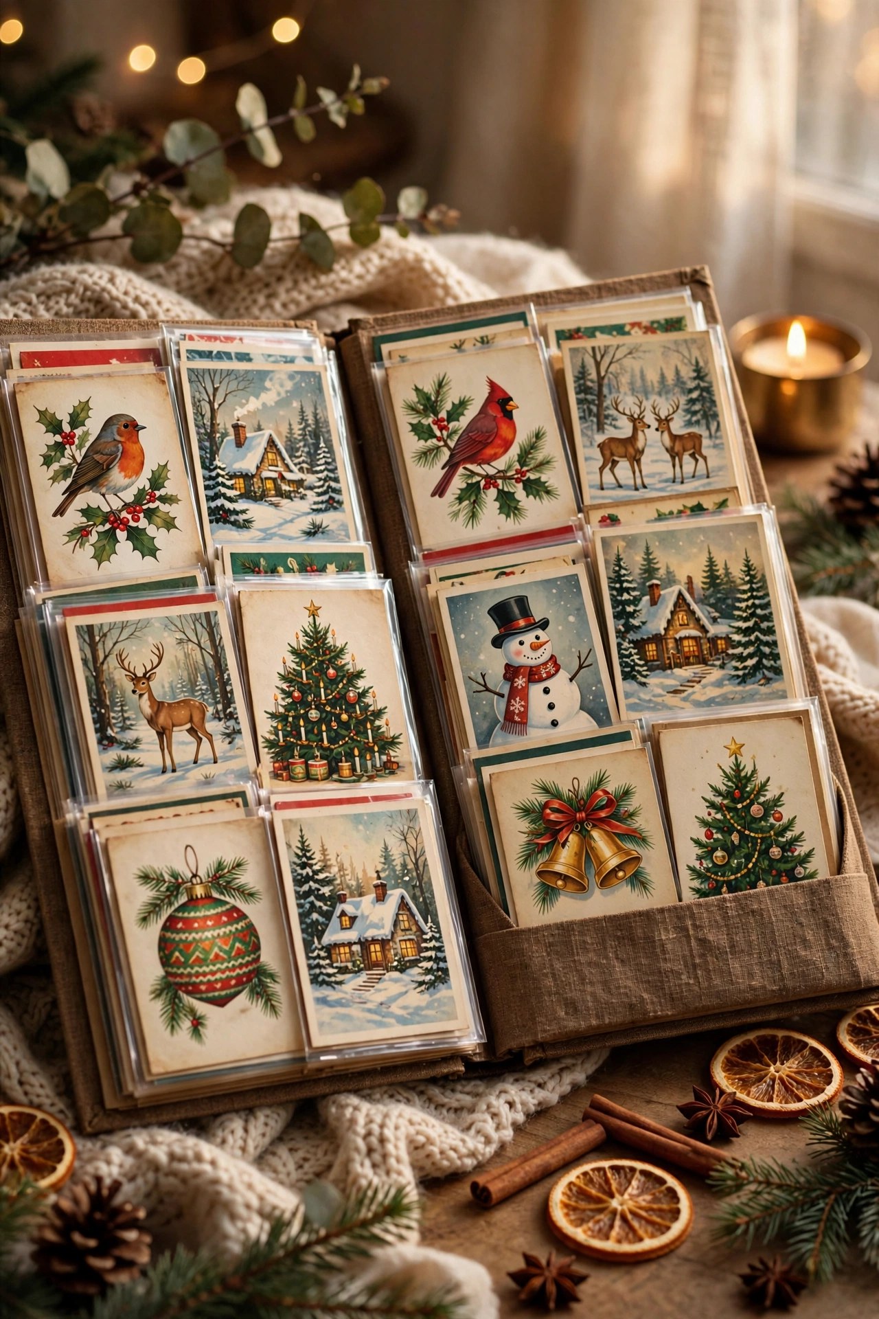 Album filled with years of Christmas cards, sentimental holiday keepsake gift