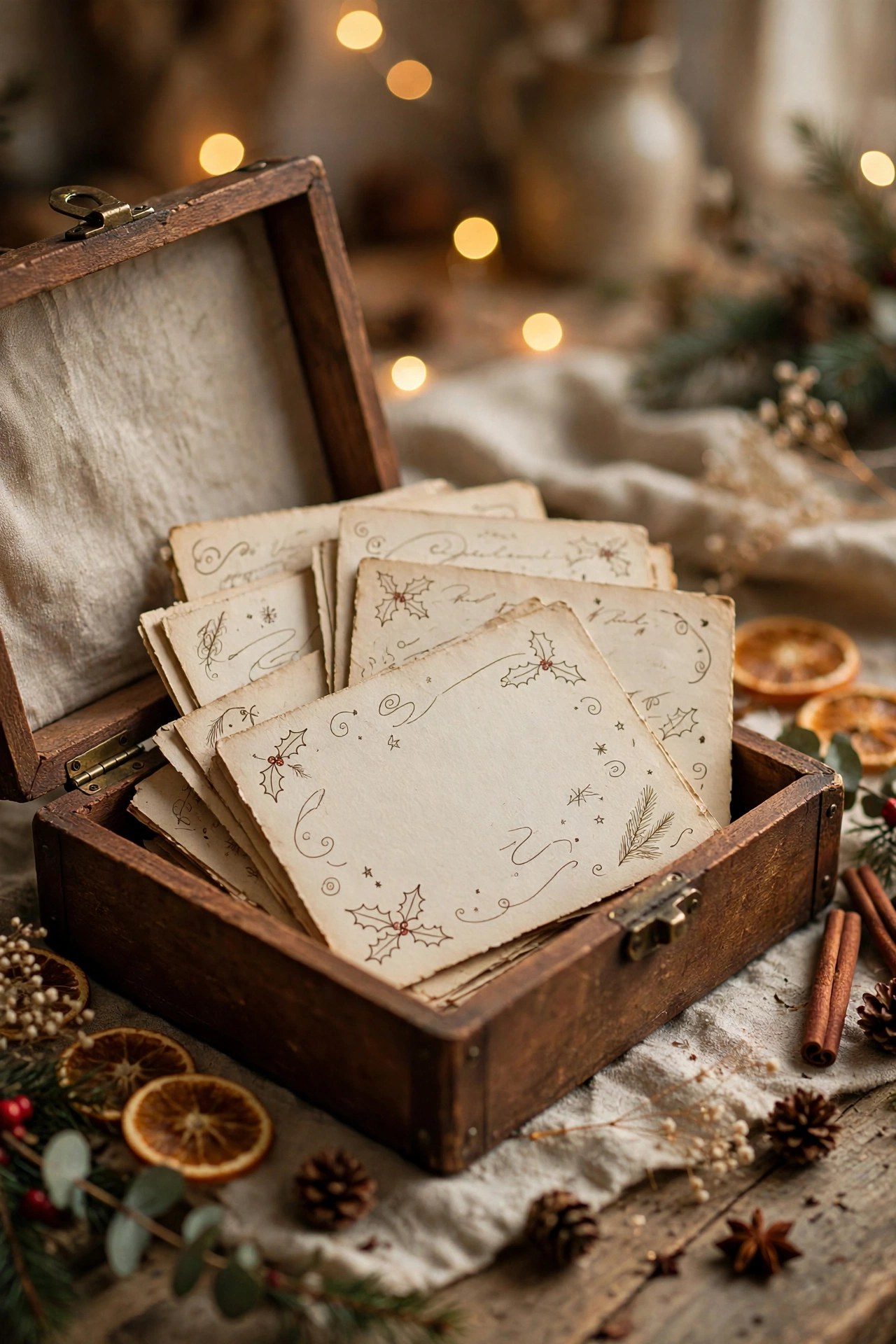 Collection of handwritten Christmas recipes in a keepsake box, family tradition gift