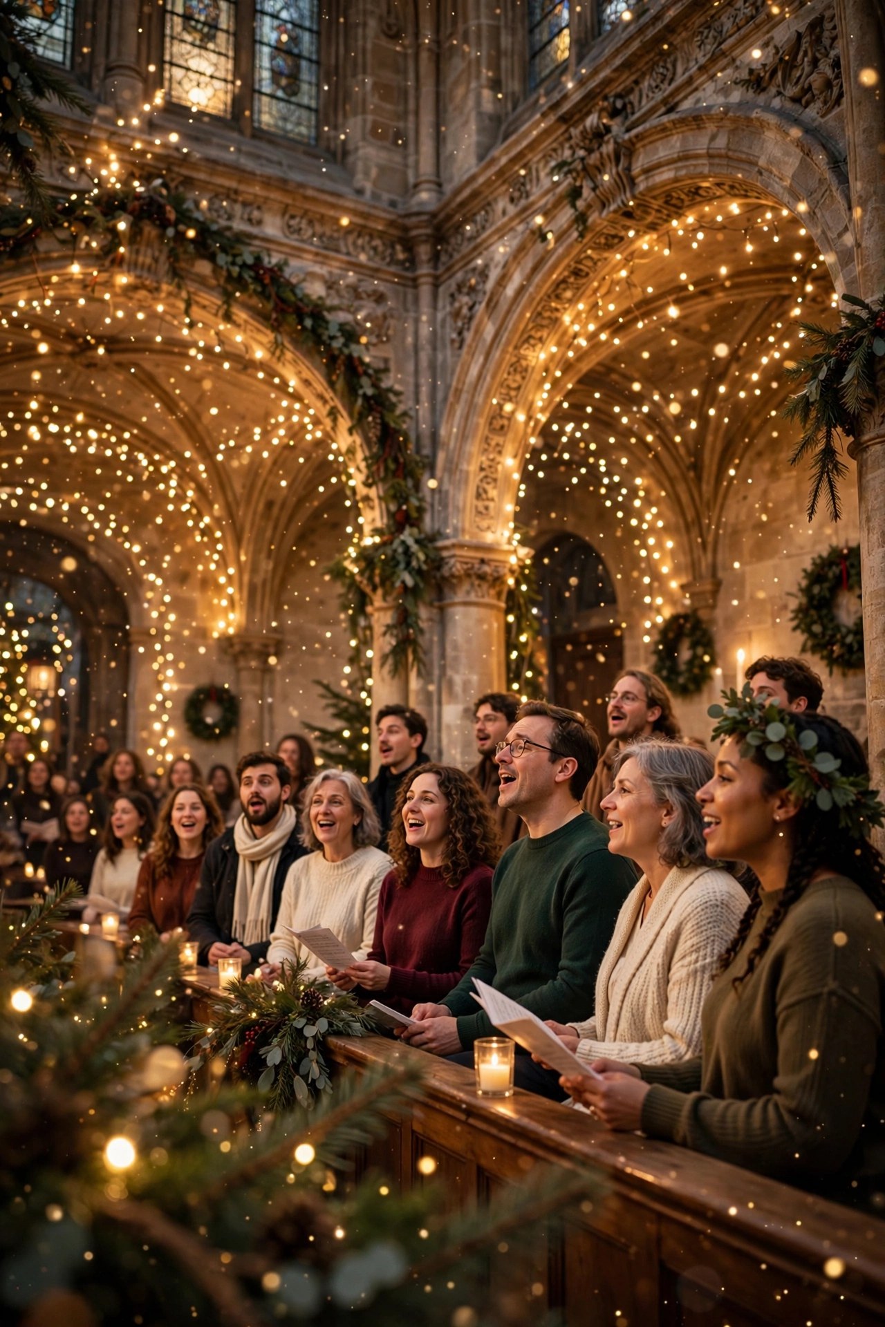 Festive holiday concert with choir and warm lights, Christmas experience gift