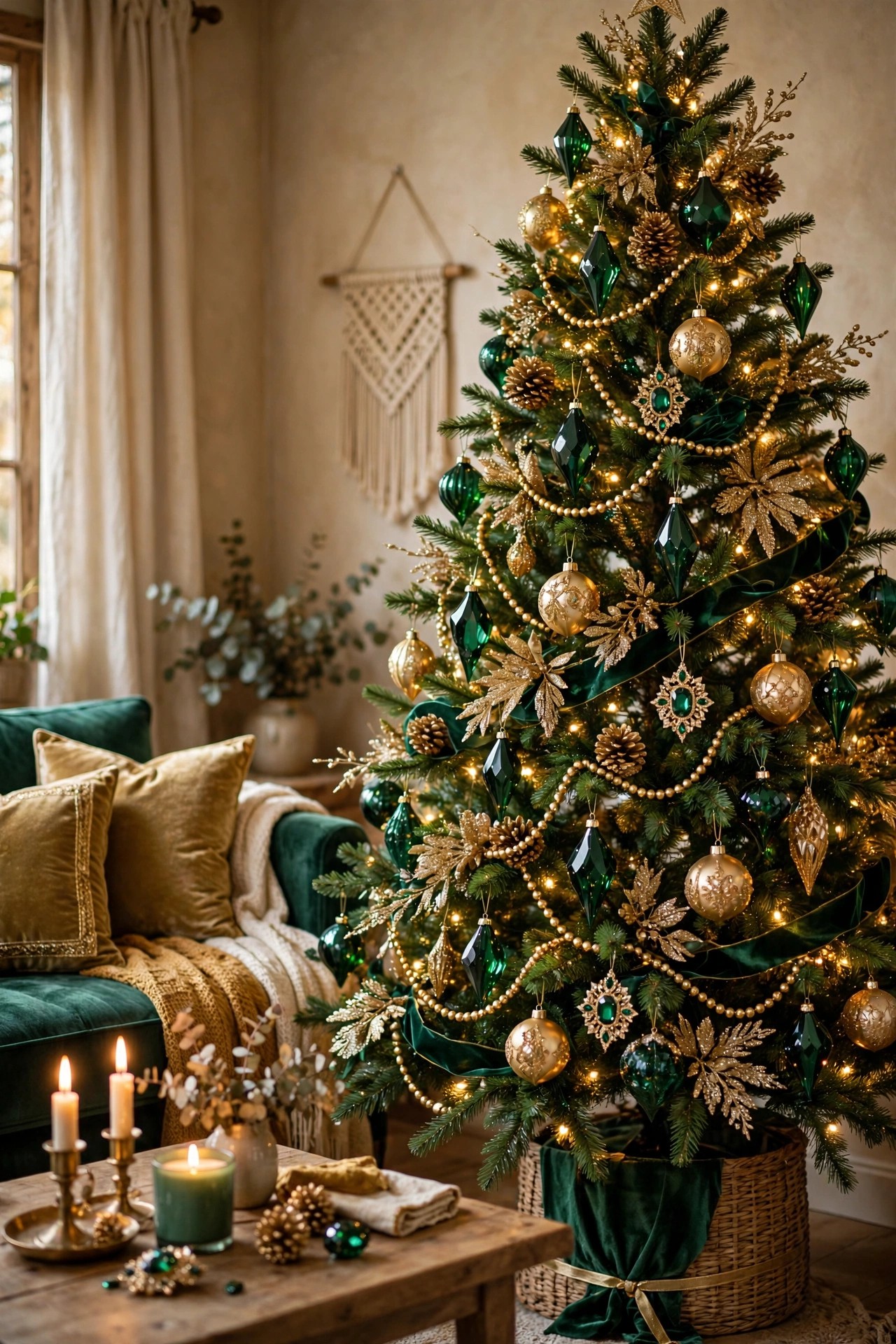 Emerald and gold jewel toned Christmas tree elegant