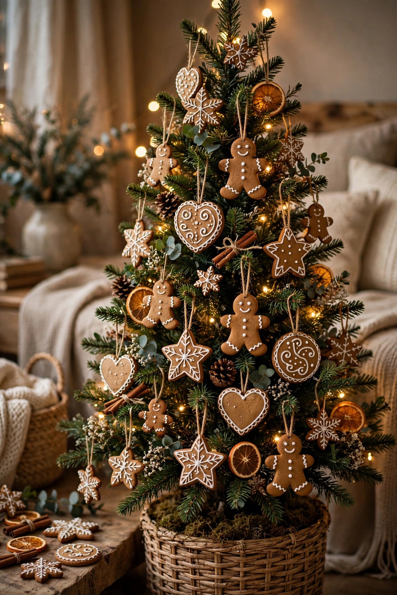 Gingerbread themed Christmas tree with cookie ornaments