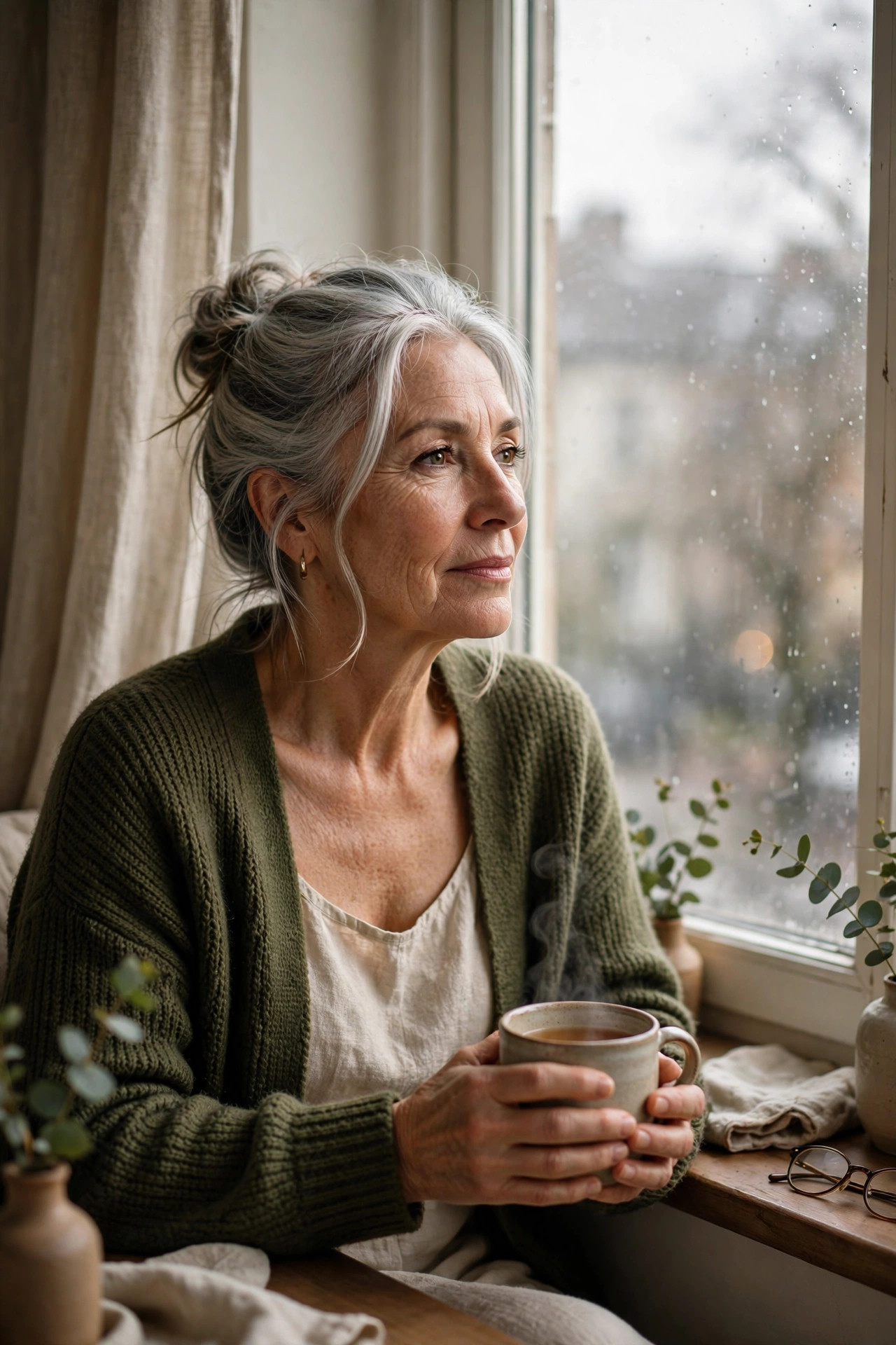 Woman in her 60s looking strong and serene after a disappointing date