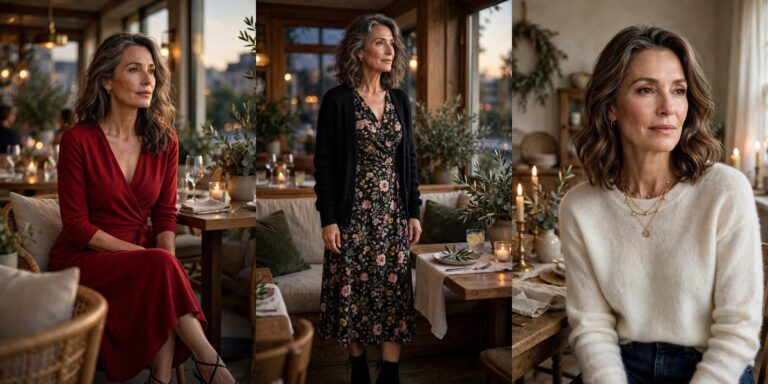 Dinner date with your husband over 50 pretty looks collage