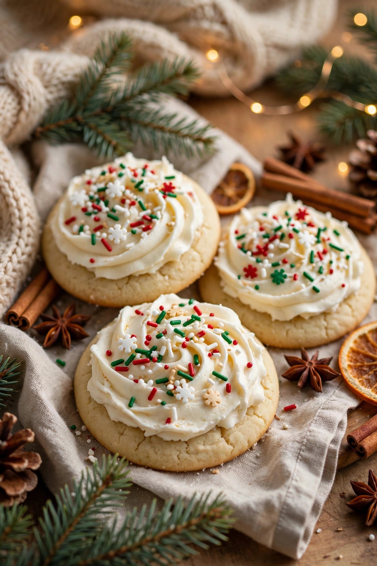 Soft frosted sugar Christmas cookies with buttercream