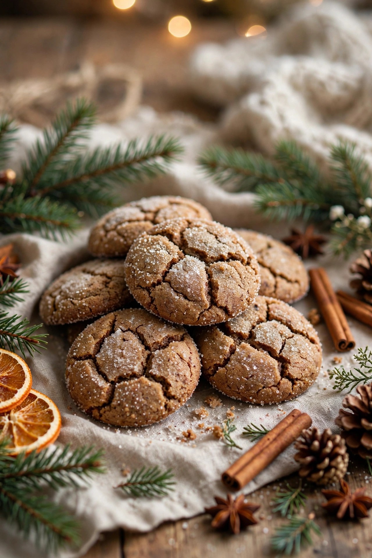 Soft molasses spice Christmas cookies with sugar coating