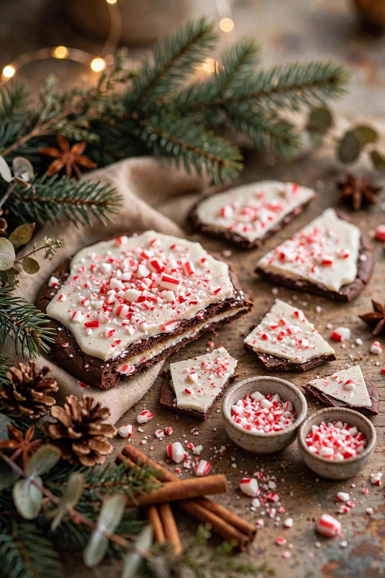 Peppermint bark Christmas cookies with crushed candy cane