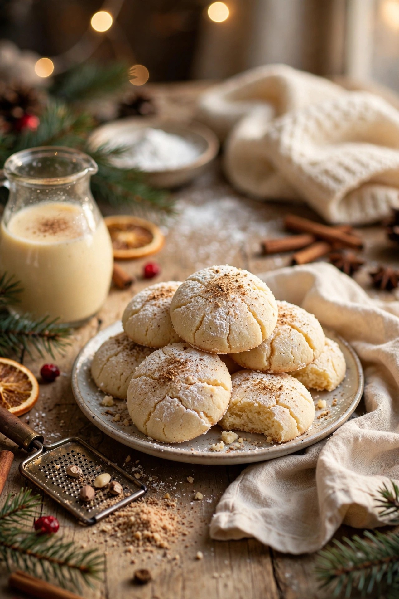 Eggnog meltaway Christmas cookies with nutmeg