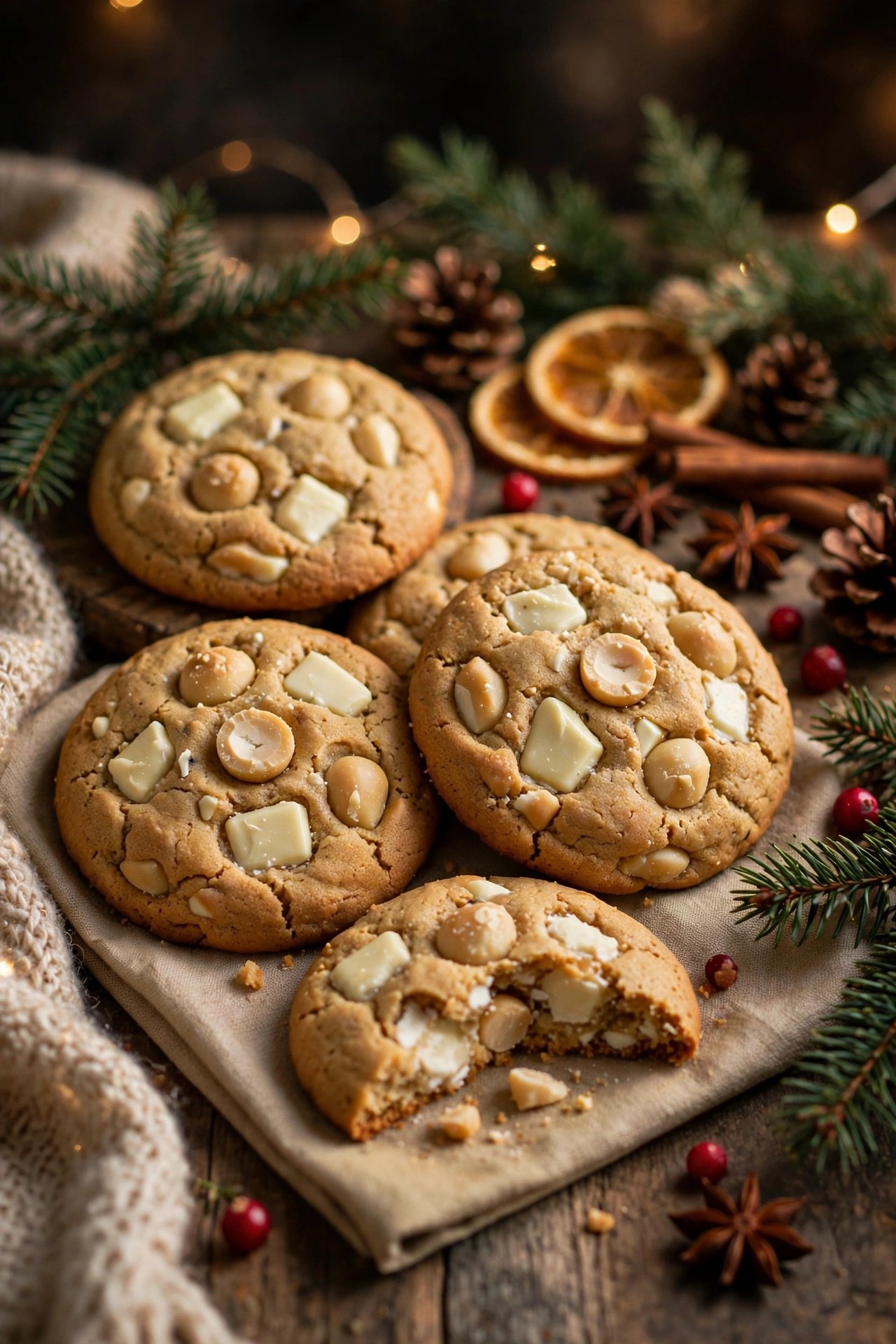 White chocolate macadamia nut Christmas cookies