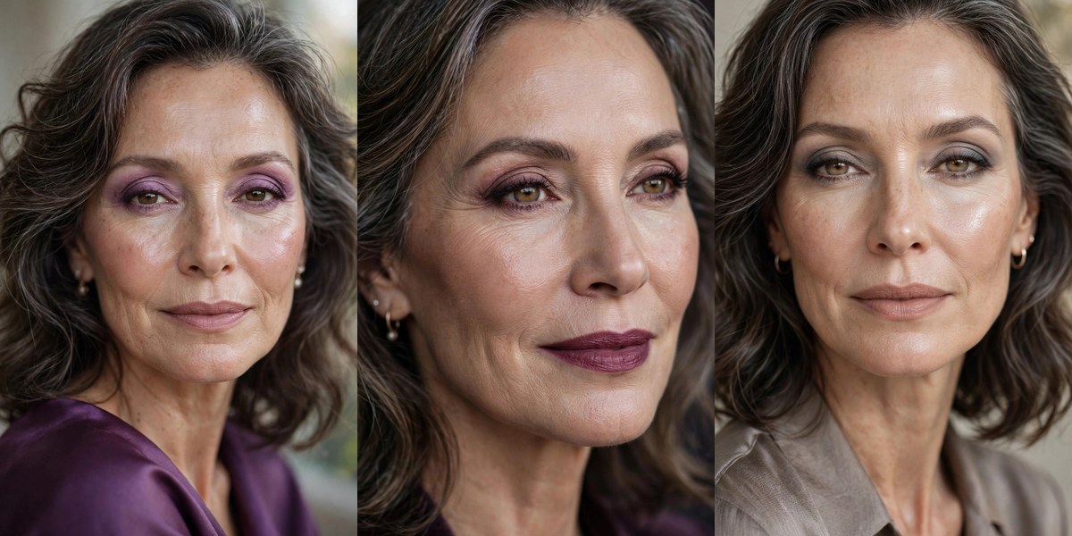 Evening makeup for women over 50, soft glam looks collage