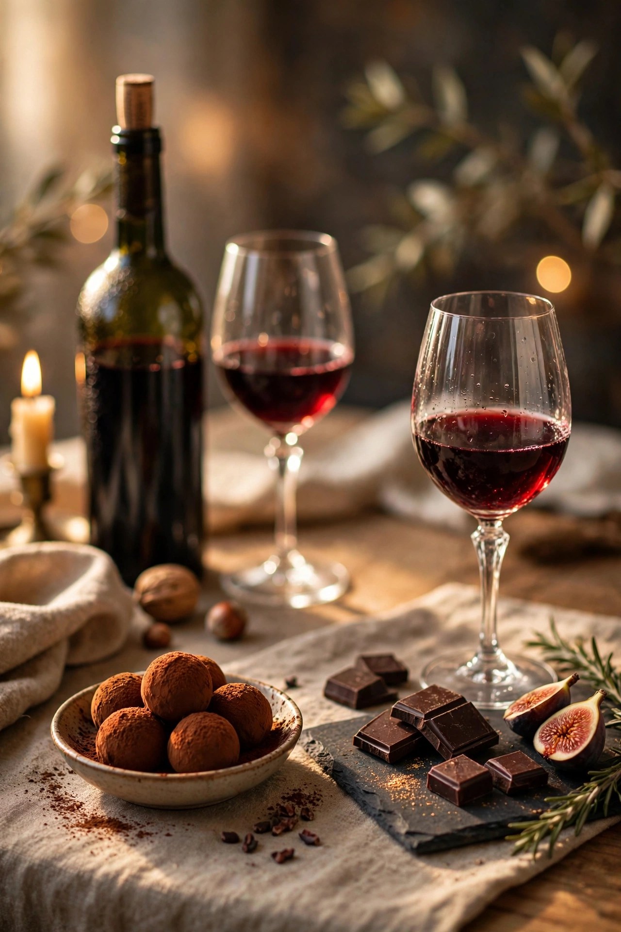 Chocolate and wine pairing tasting with elegant setup, indulgent experience gift