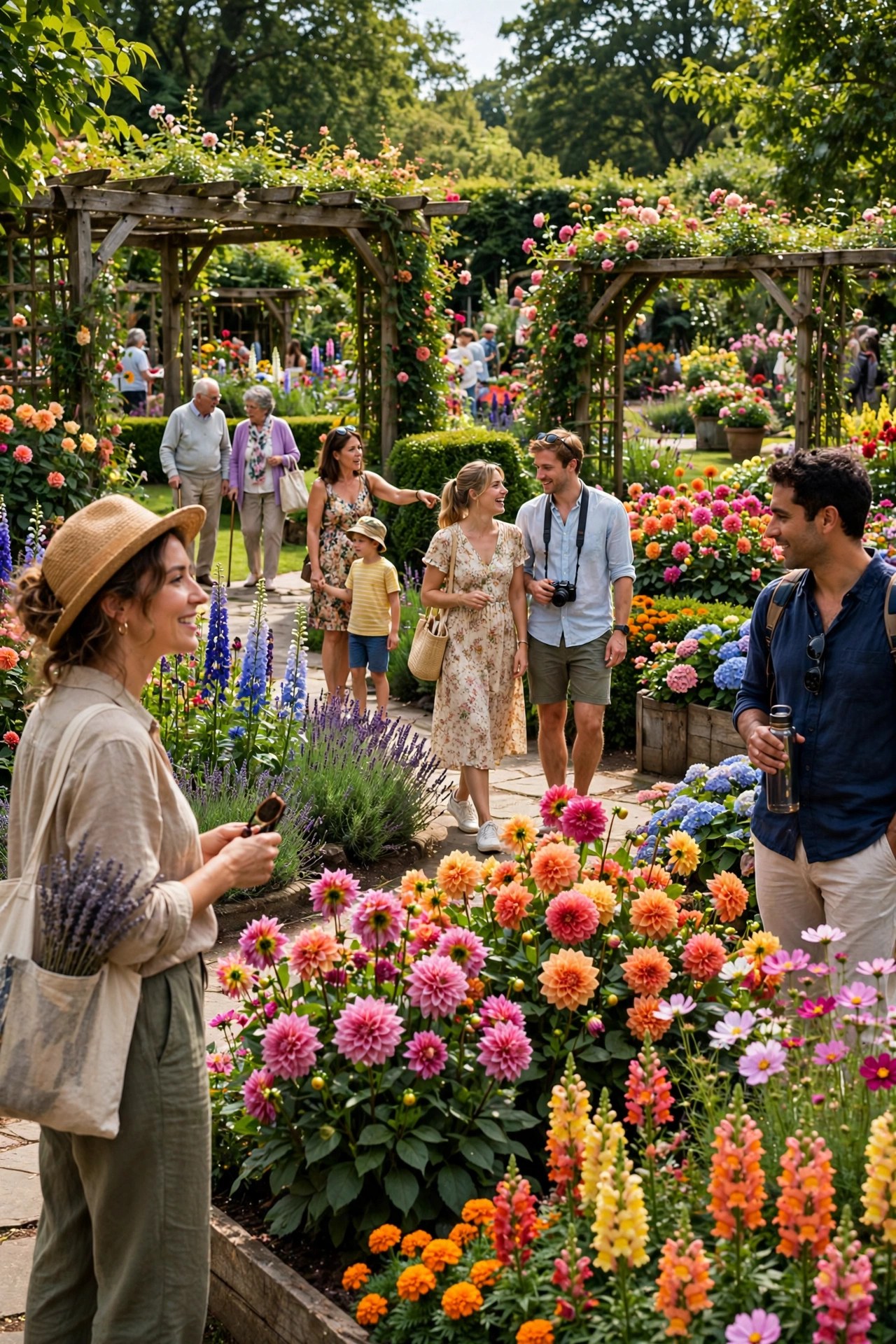 Stunning show garden with colorful flower displays, garden lover day out gift