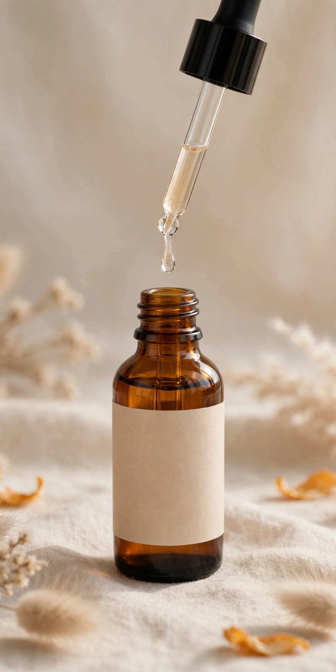 Amber dropper bottle of vitamin C eye serum