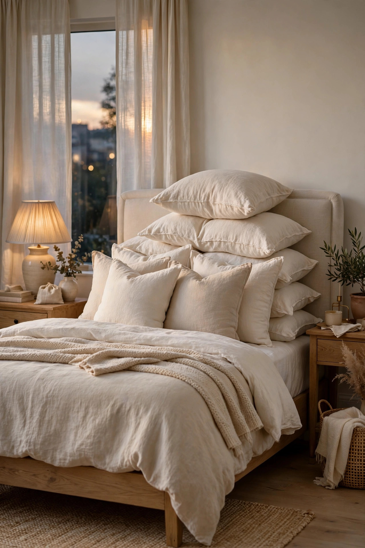 Elegant bed with pillows propped at an incline