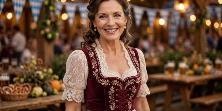 What to wear to an Oktoberfest party over 50 - woman in festive dirndl dress